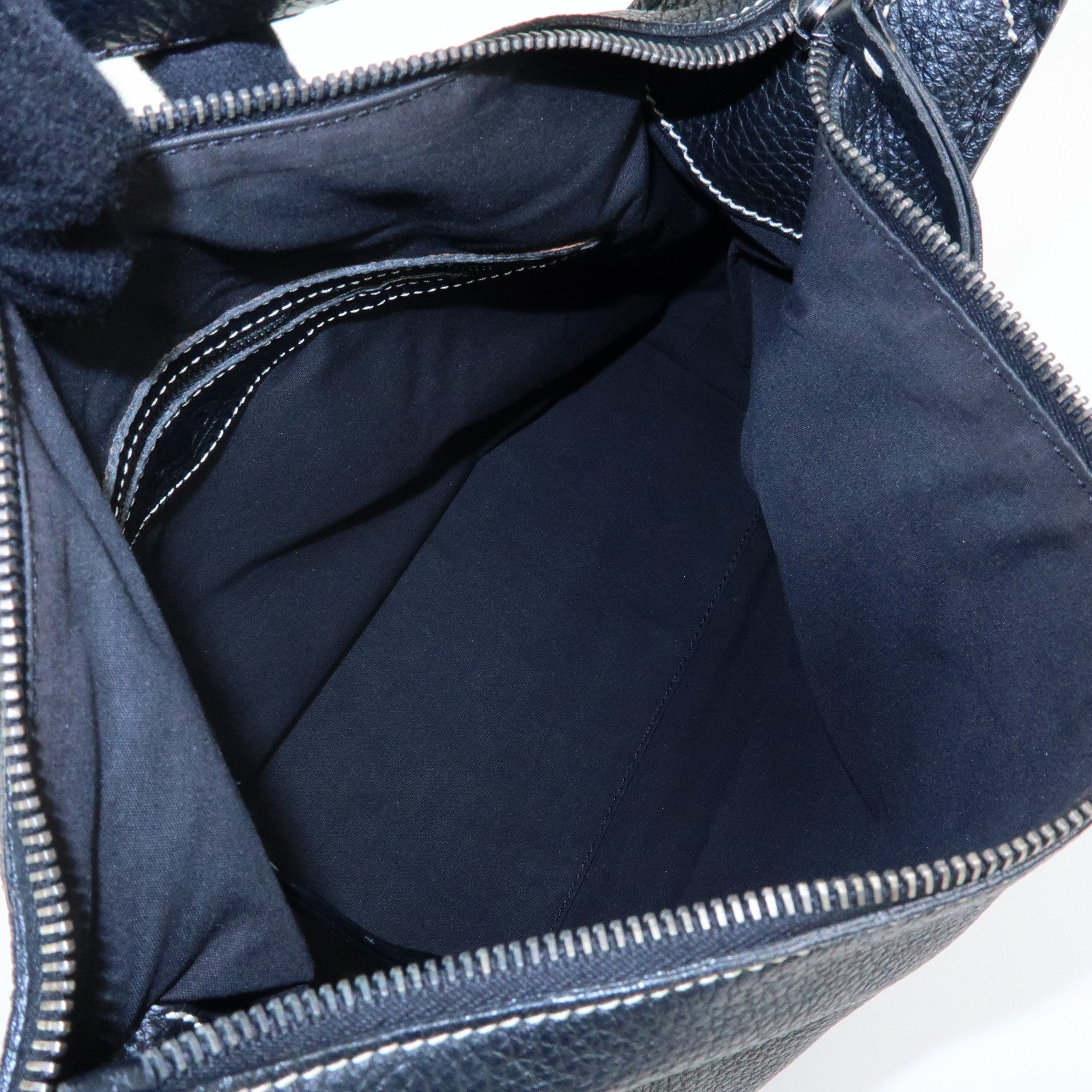 TOD'S Logo Stitches Leather Shoulder Bag Hand Bag Black