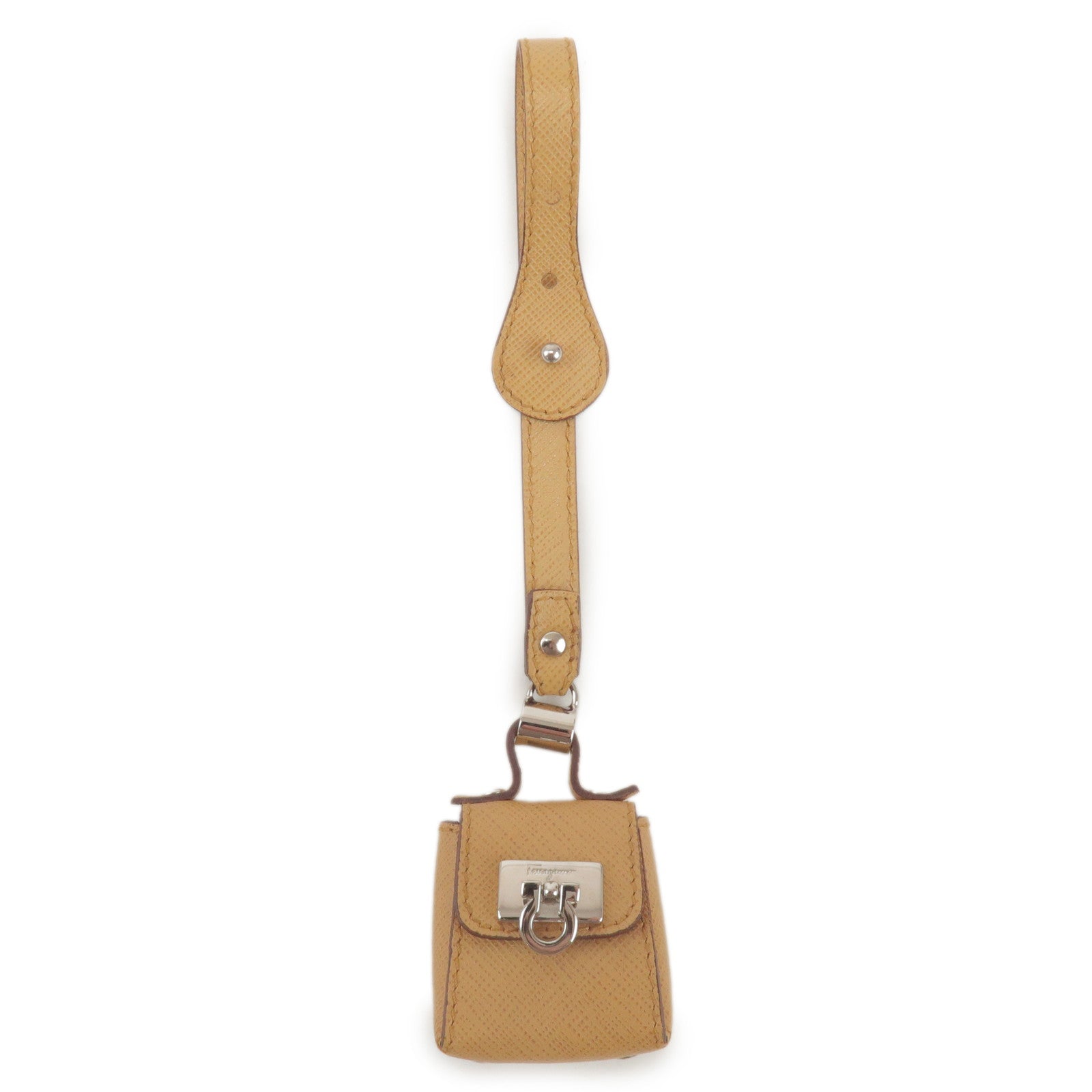 Ferragamo Gancini Leather Bag Charm Key Charm Beige