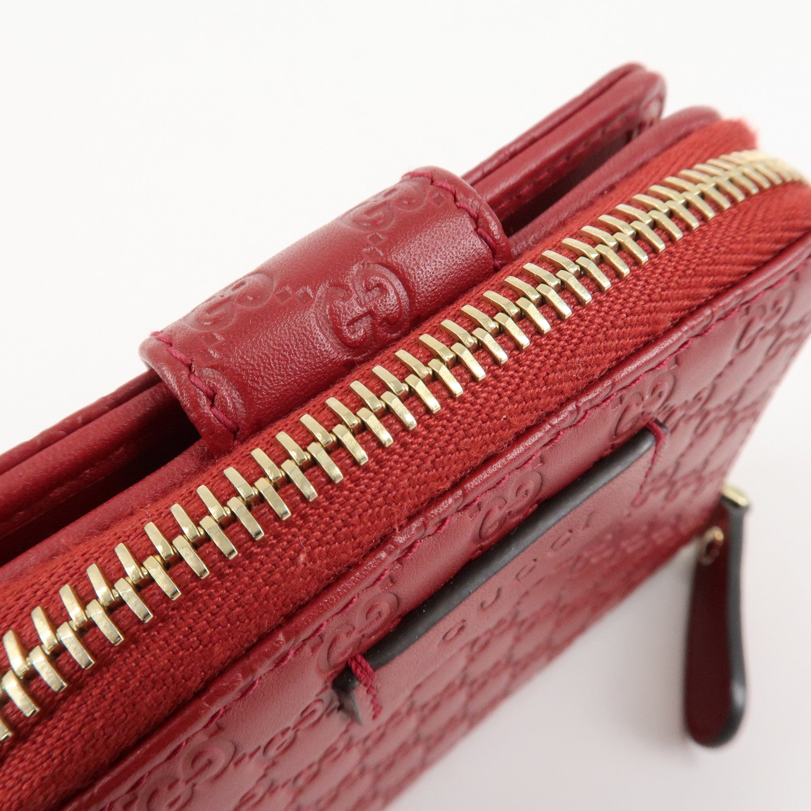 GUCCI Micro Guccissima Leather Bi-Fold Compact Wallet Red 449395 Used