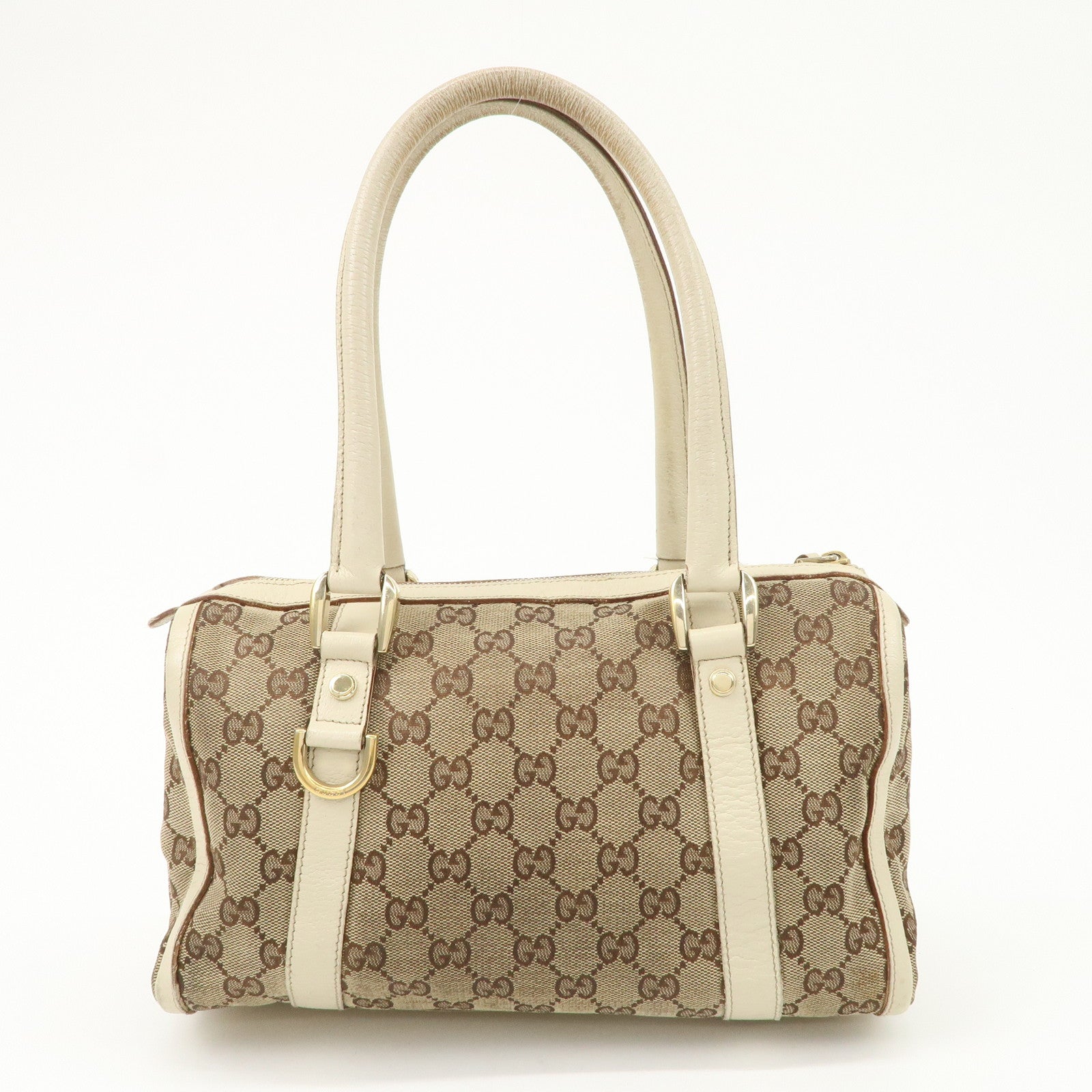 GUCCI Abbey GG Canvas Leather Boston Bag Beige Brown 130942