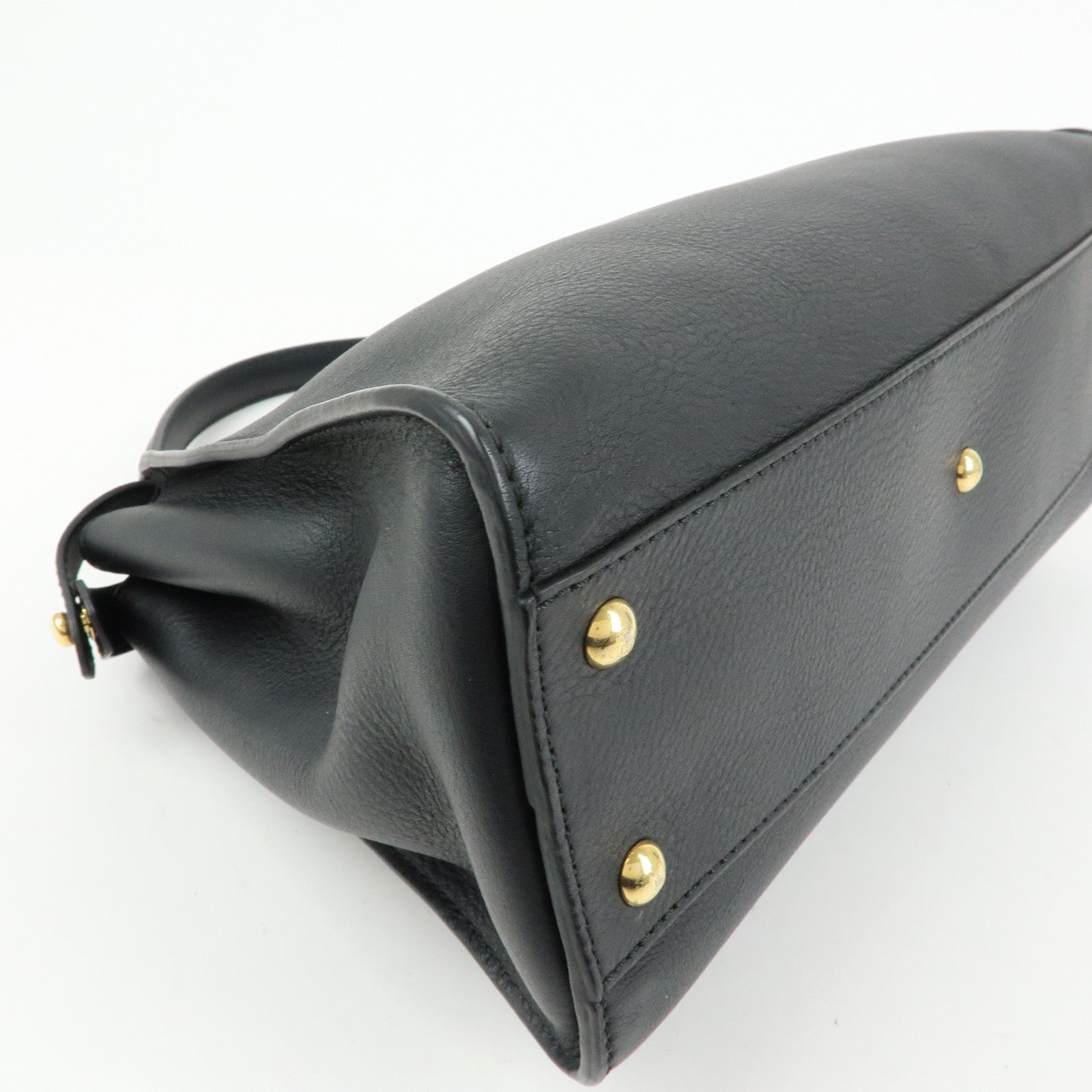 FENDI Peekaboo Leather 2Way Bag Hand Bag Shoulder Bag Black 8BN290