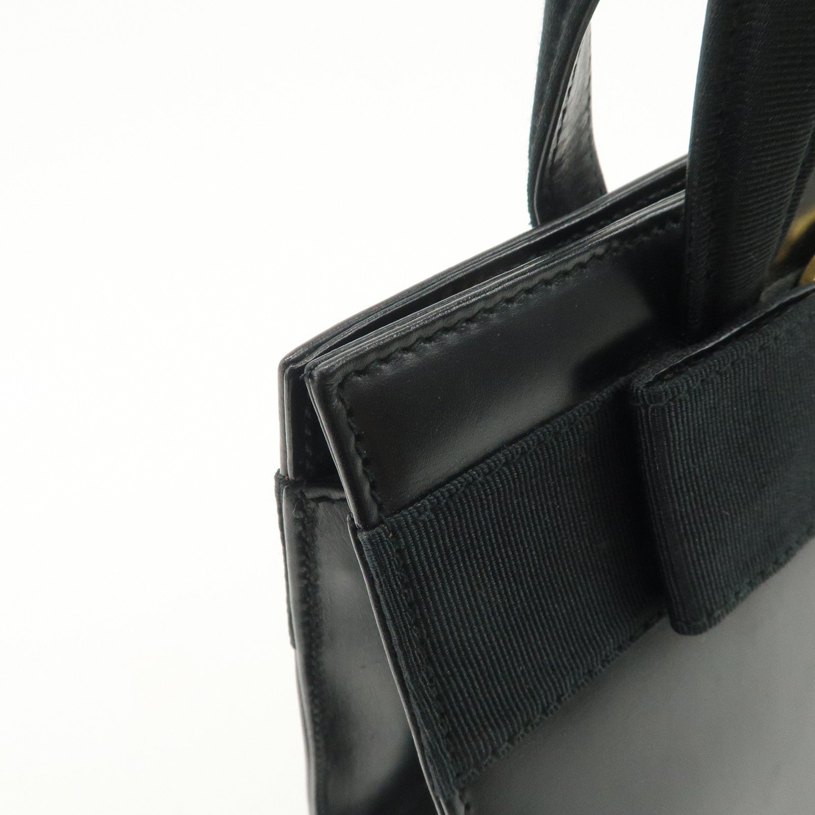 Ferragamo Gancini Leather 2Way Bag Hand Bag Shoulder Bag Black