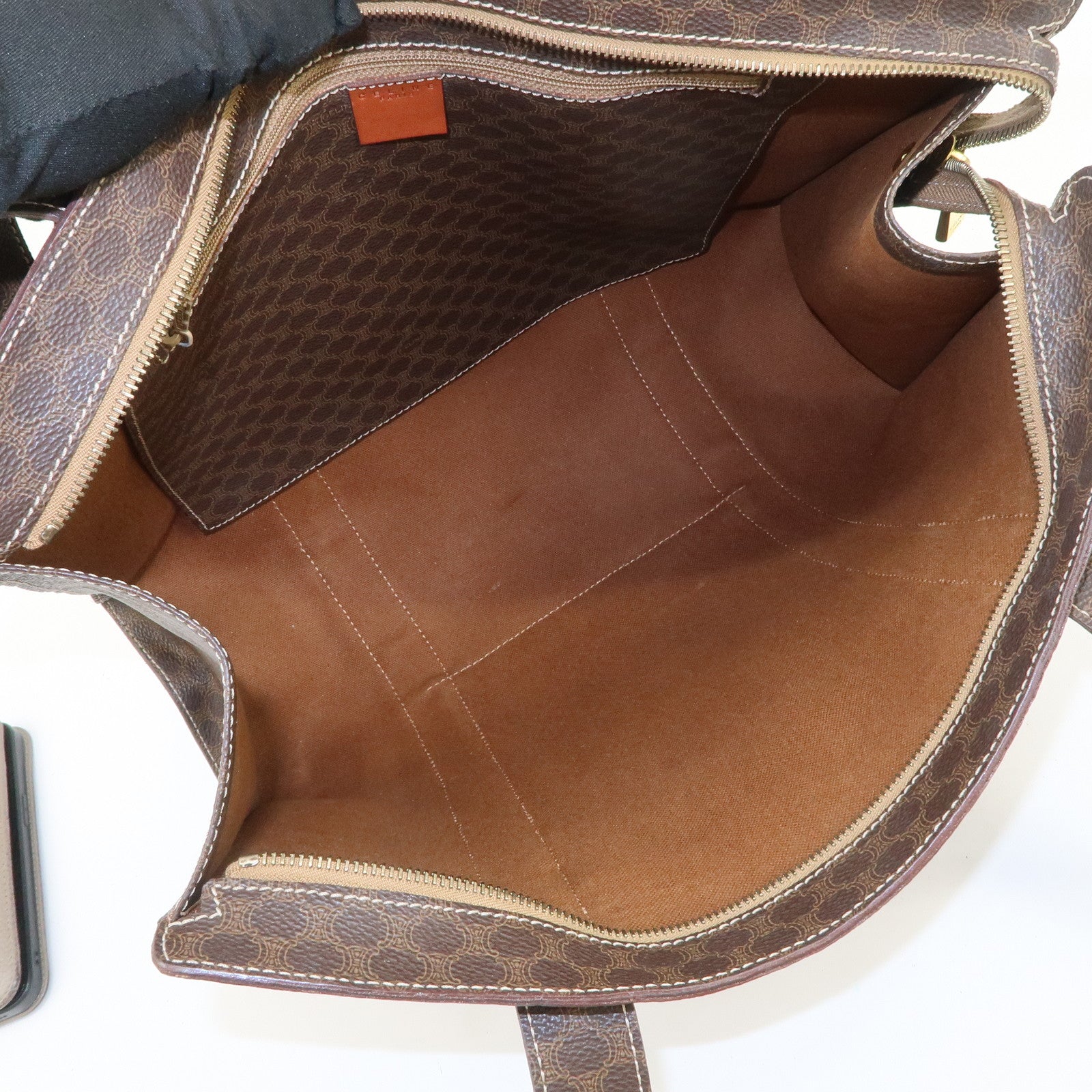 CELINE Macadam PVC Coating Canvas Tote Bag Shoulder Bag Brown