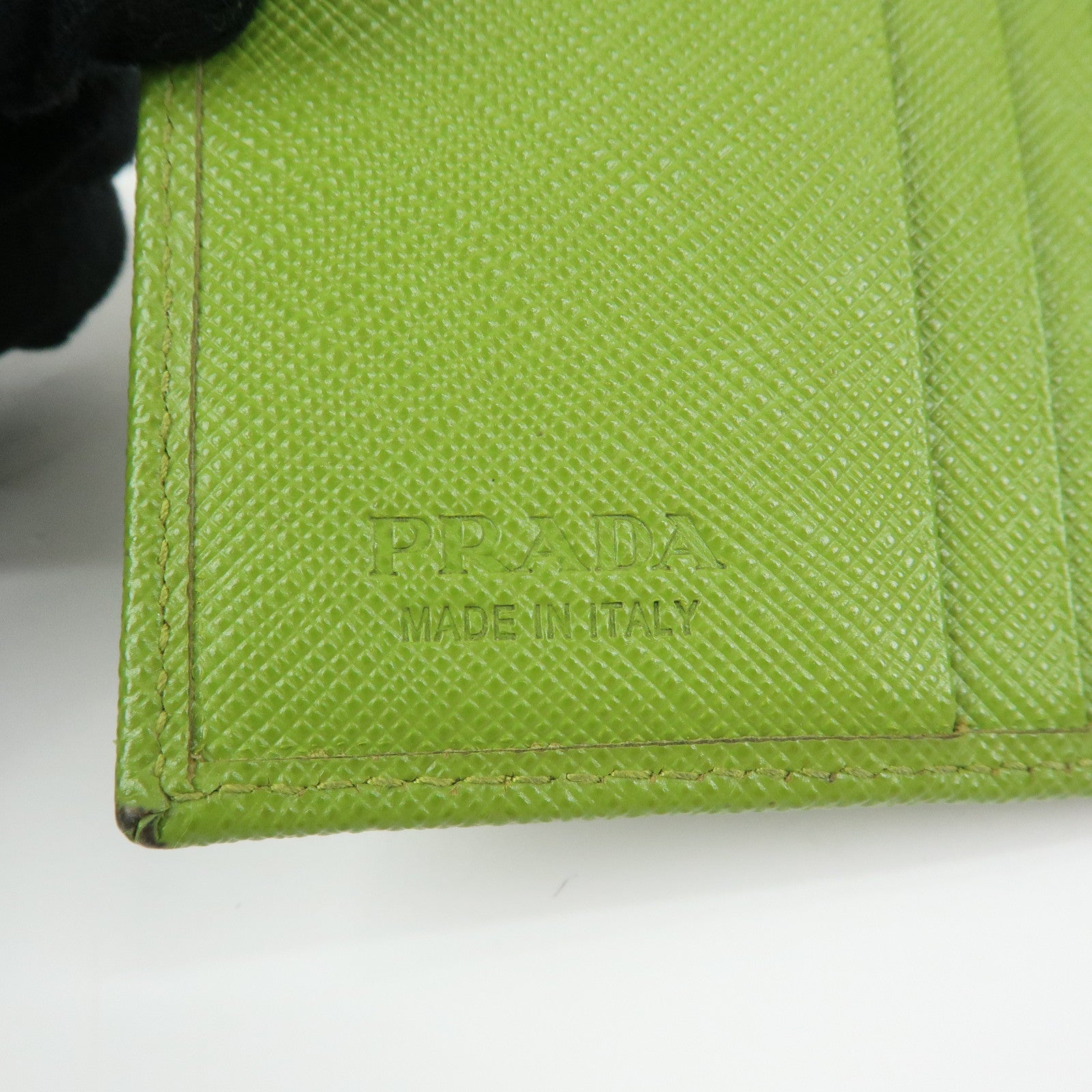 PRADA Triangle Logo Saffiano Leather Compact Wallet Light Green