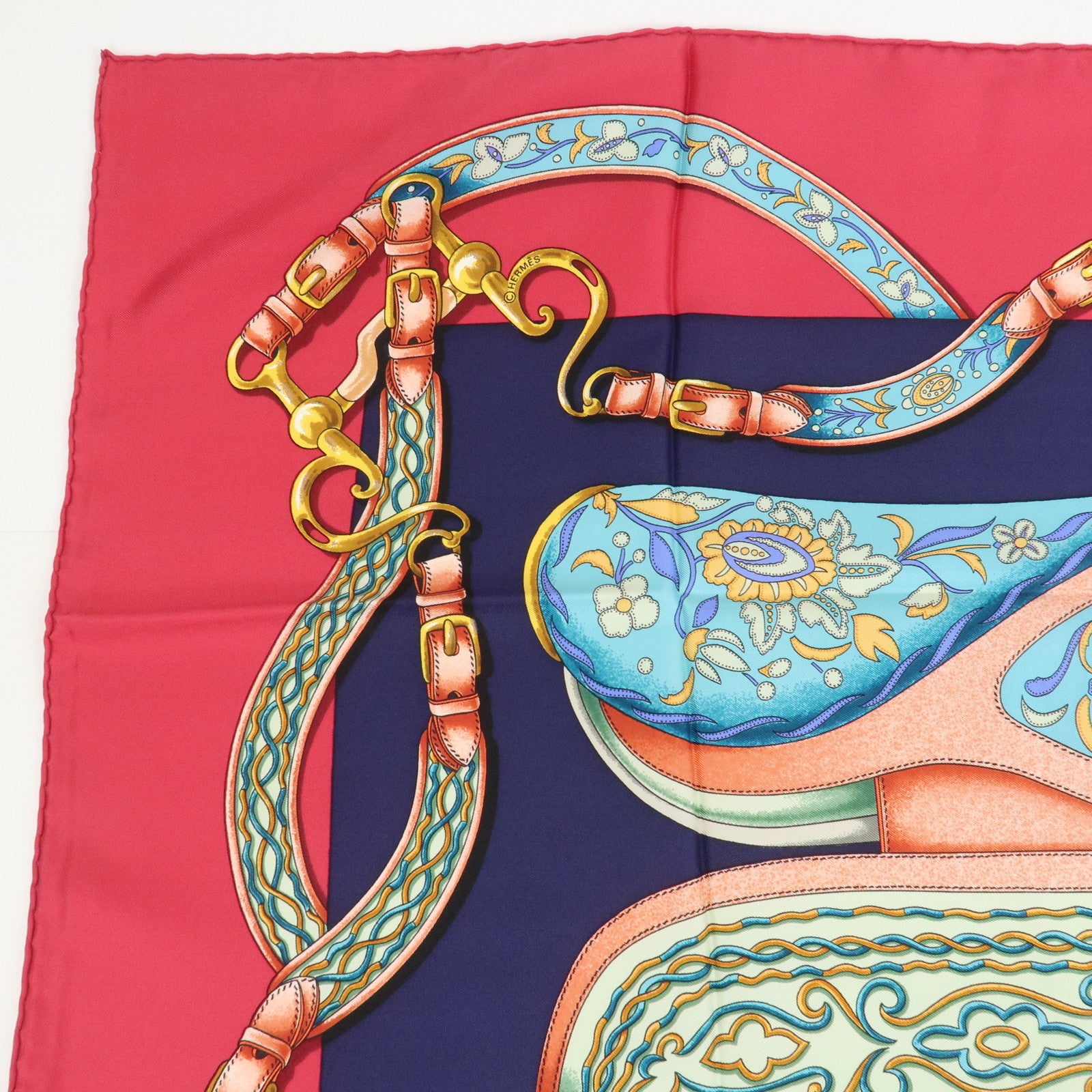 HERMES Carre 90 Silk 100% Scarf Festival Pink Multicolor