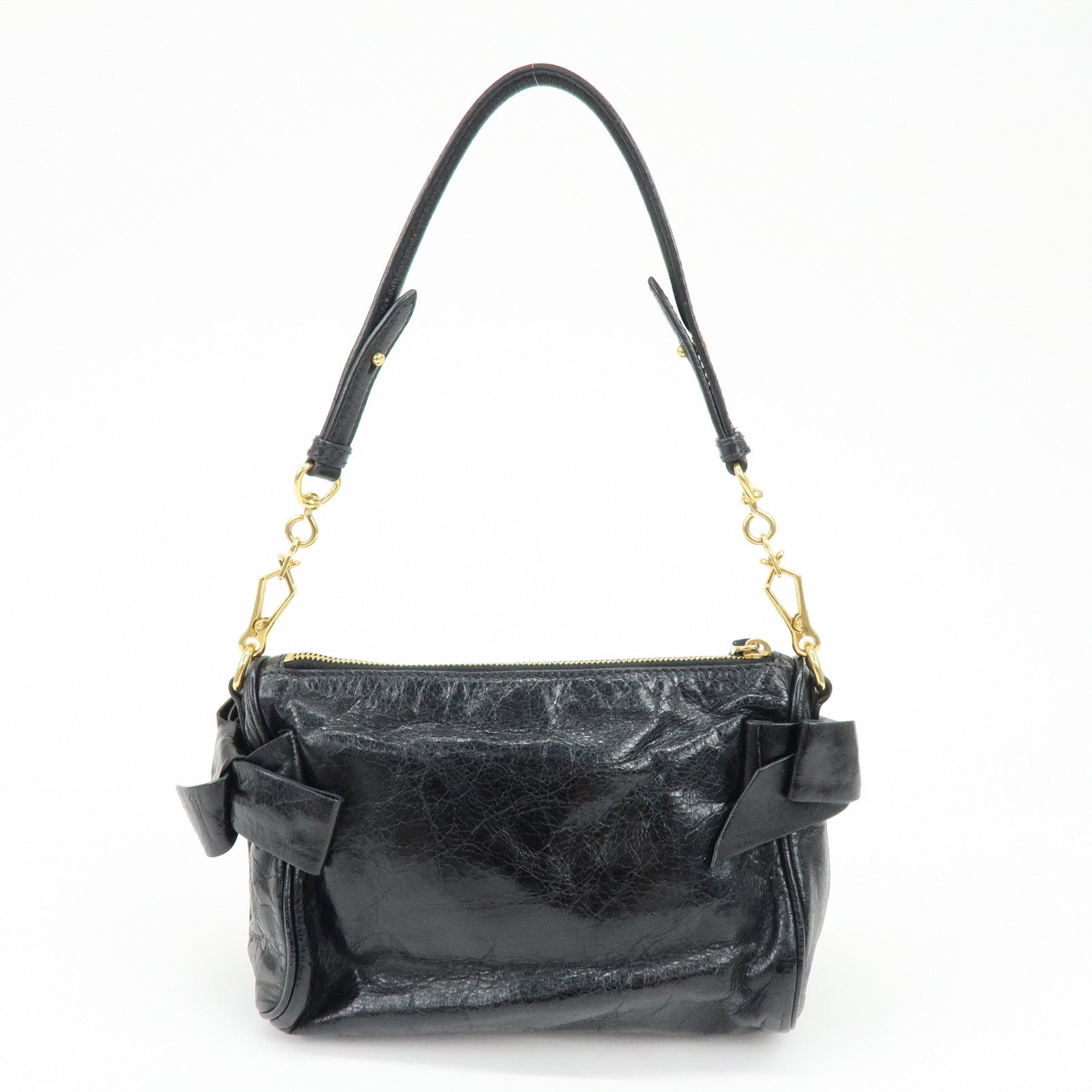 MIU MIU Leather Side Ribbon Mini Shoulder Bag Hand Bag Black 5N1557
