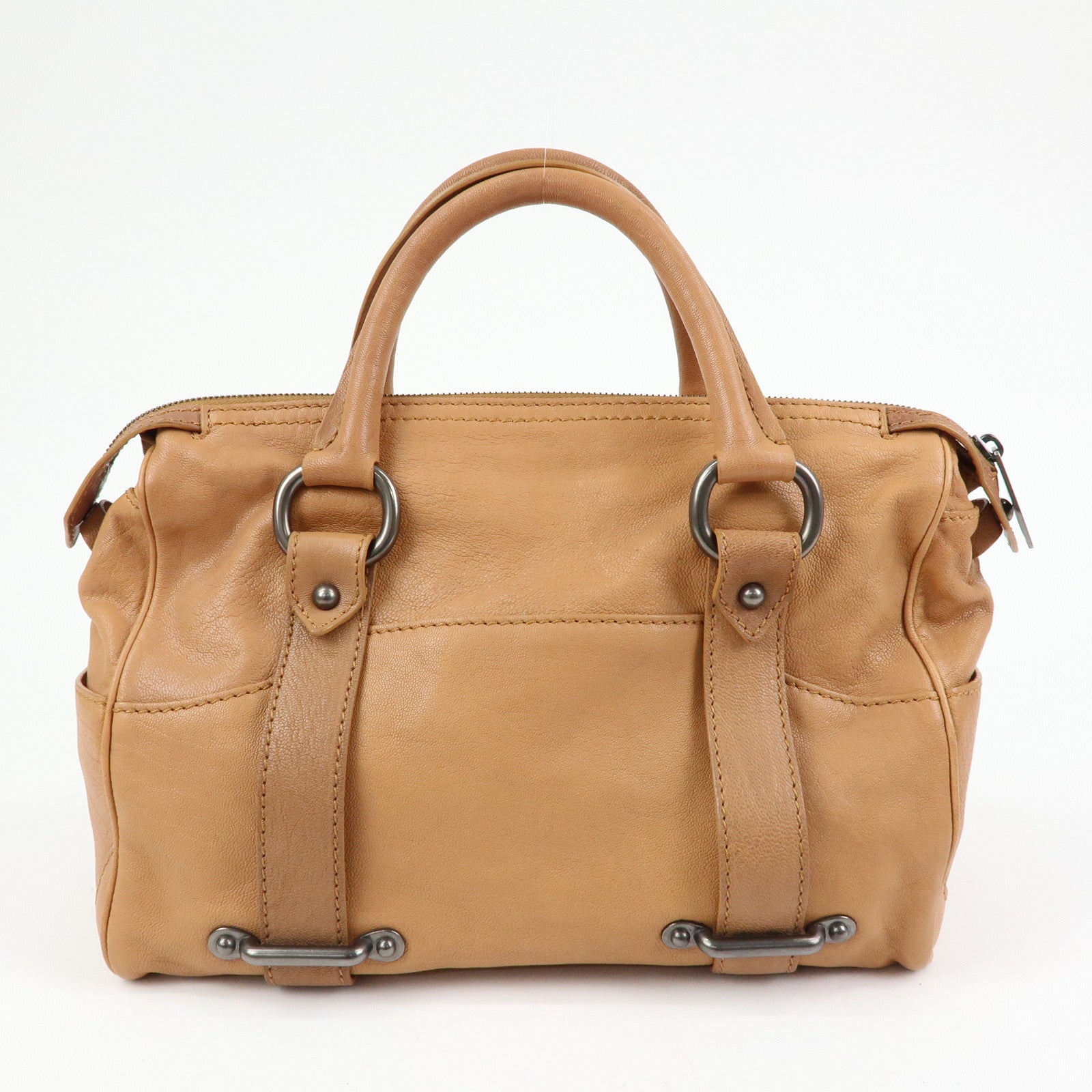 CELINE Logo Leather Hand Bag Boston Bag Hand Bag Brown