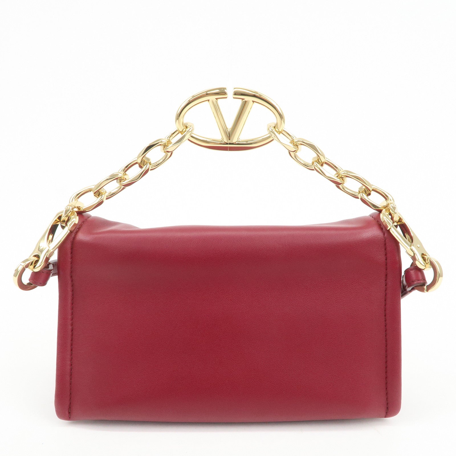 VALENTINO Leather 2Way Bag Shoulder Bag Hand Bag Wine Red