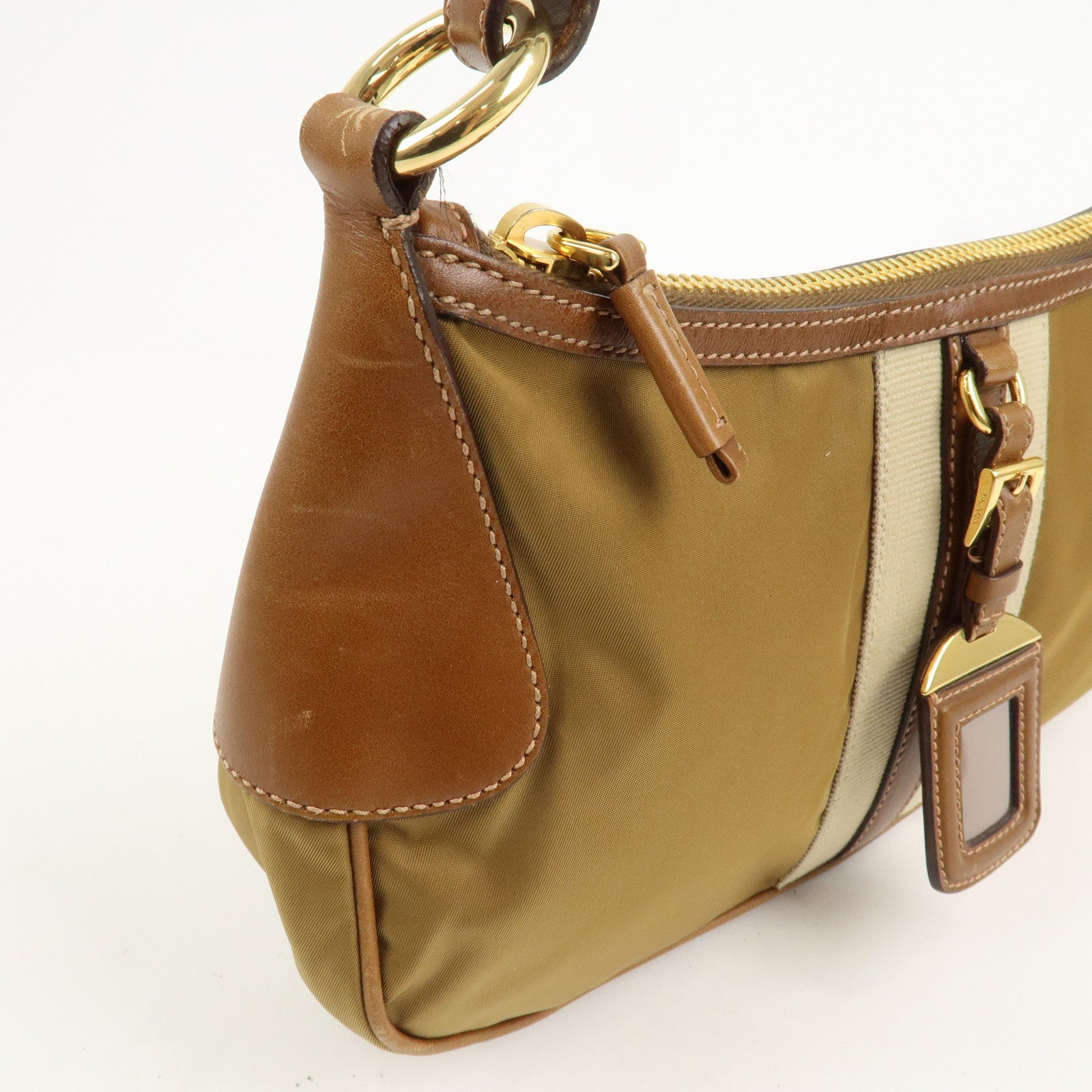 PRADA Triangle Logo Nylon Leather Shoulder Bag Brown BR3043