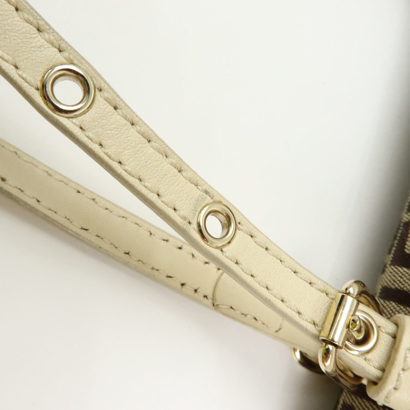 FENDI Zucchino Canvas Leather Tote Bag Hand Bag Brown Ivory 8BH214