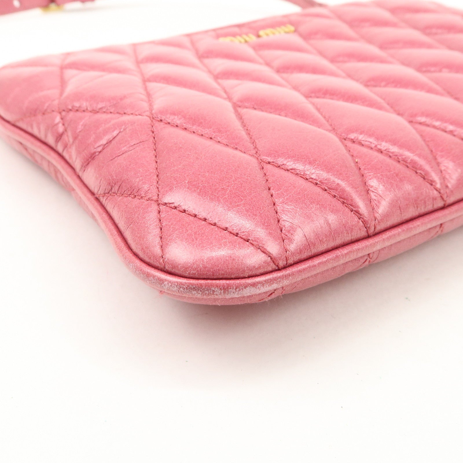 MIUMIU  Leather 2Way Shoulder Crossbody Bag Clutch Bag Pink Used