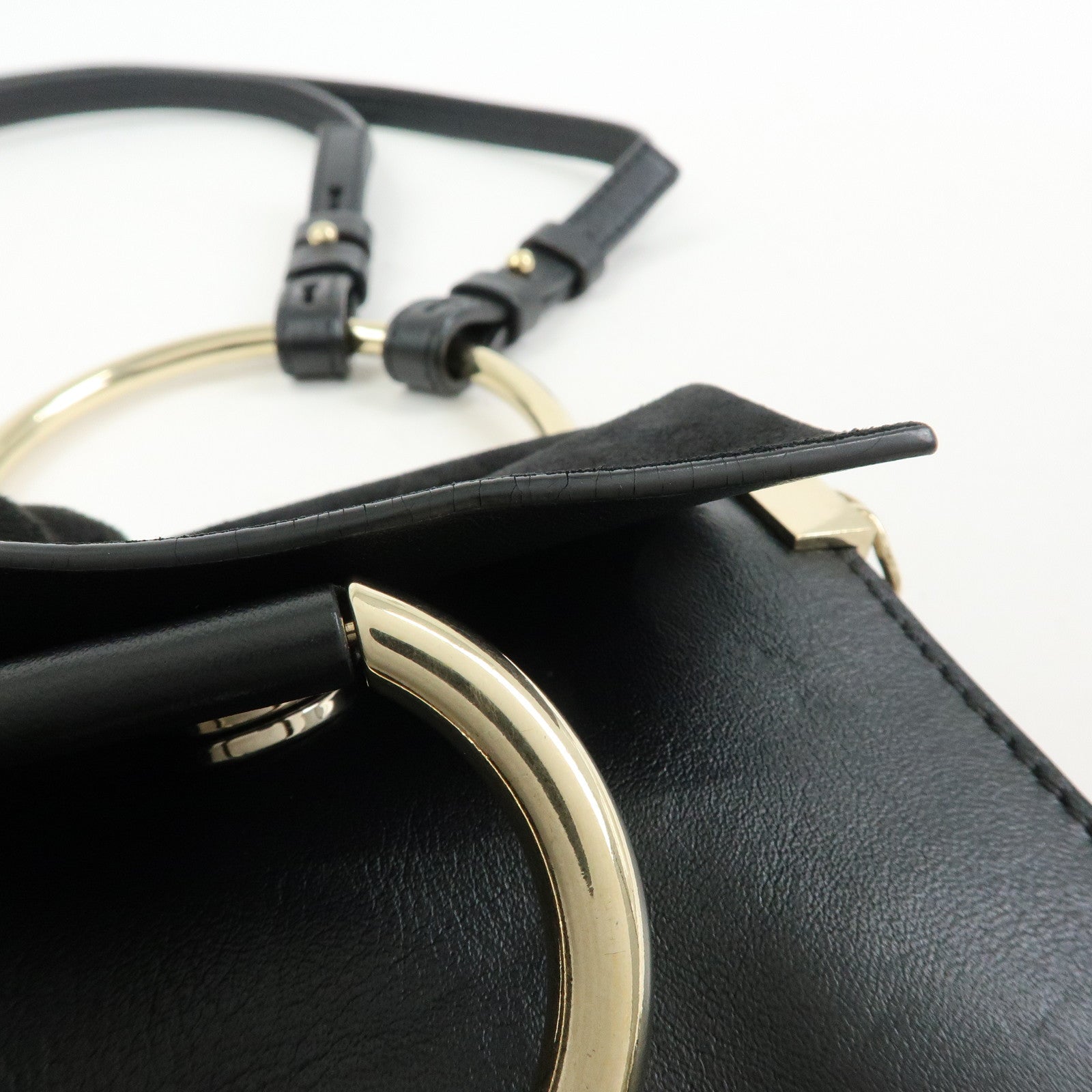 Chloe Faye Suede Leather Shoulder Bag Crossbody Bag Black Gold