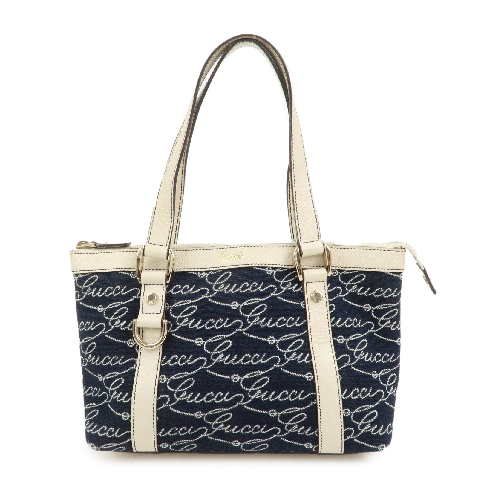 GUCCI Abbey Canvas Leather Tote Bag Shoulder Bag Dark Navy 141471