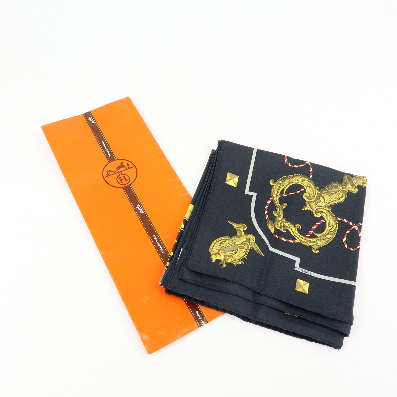 HERMES Carre 90 Silk 100% Scarf LES CLES THE KEYS RARE Black Gold