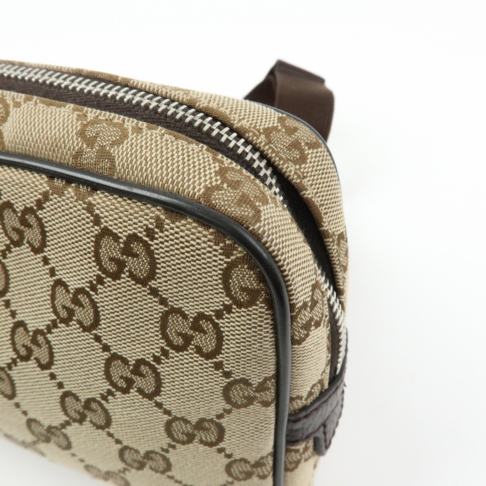 GUCCI GG Canvas Leather Waist Pouch Body Bag Beige Brown 449174