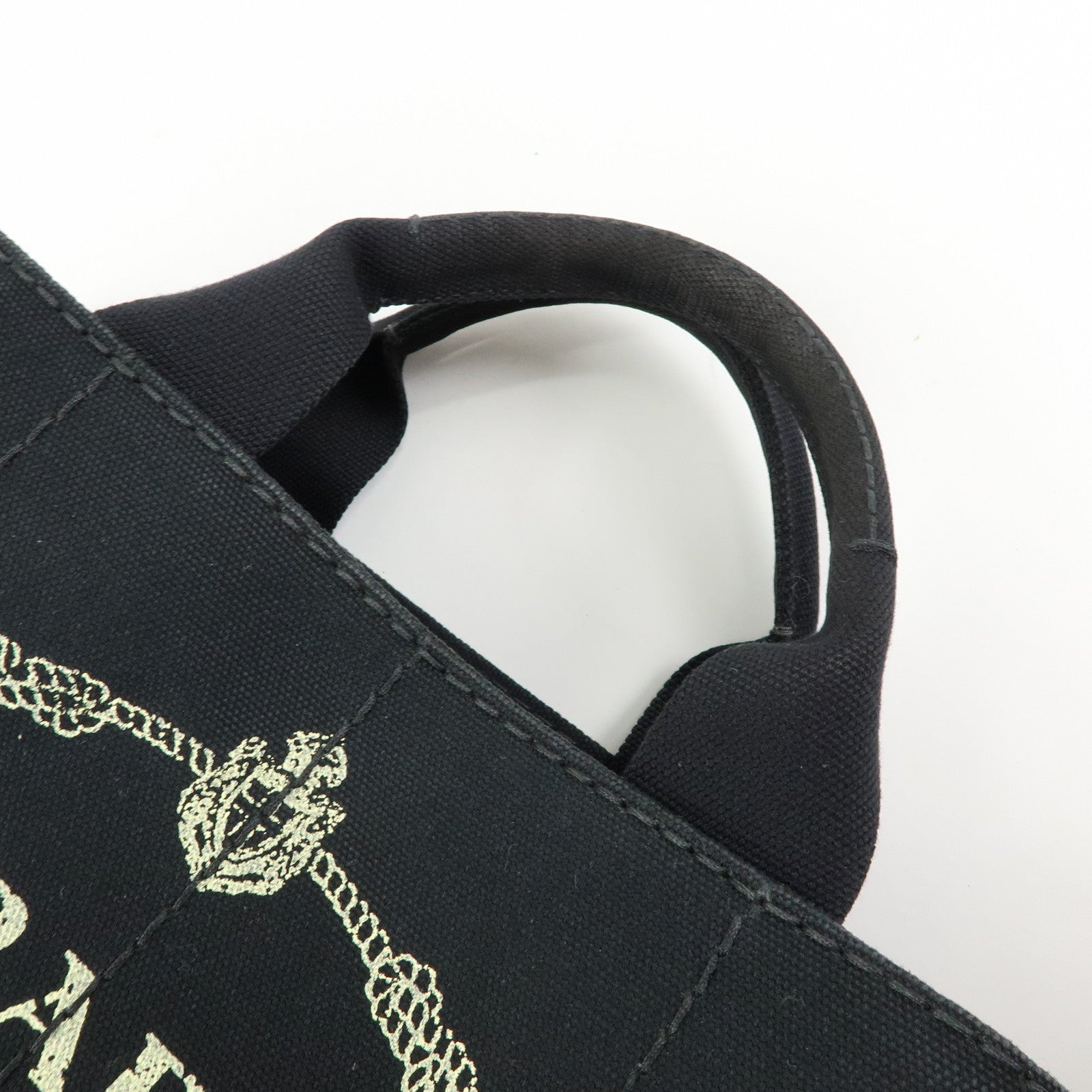 PRADA Canapa Triangle Logo Canvas Tote Bag Hand Bag Black
