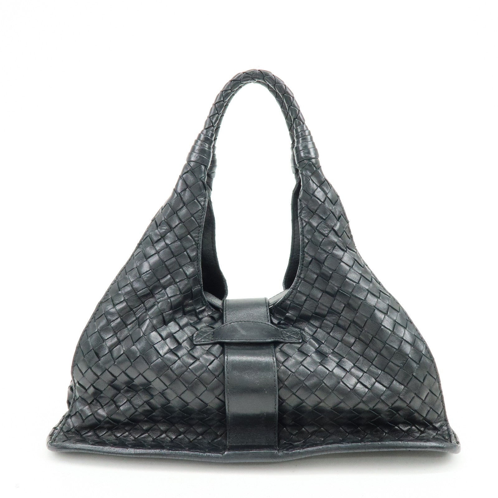 BOTTEGA VENETA  Intrecciato Leather Hand Bag Black 113087
