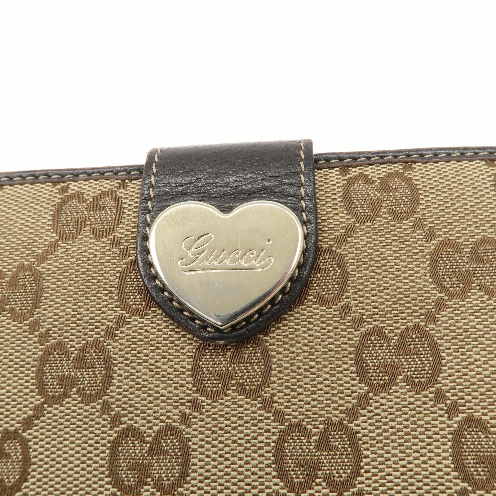 GUCCI Lovely Heart GG Canvas Leather Bi-fold Long Wallet Brown 203550 Used