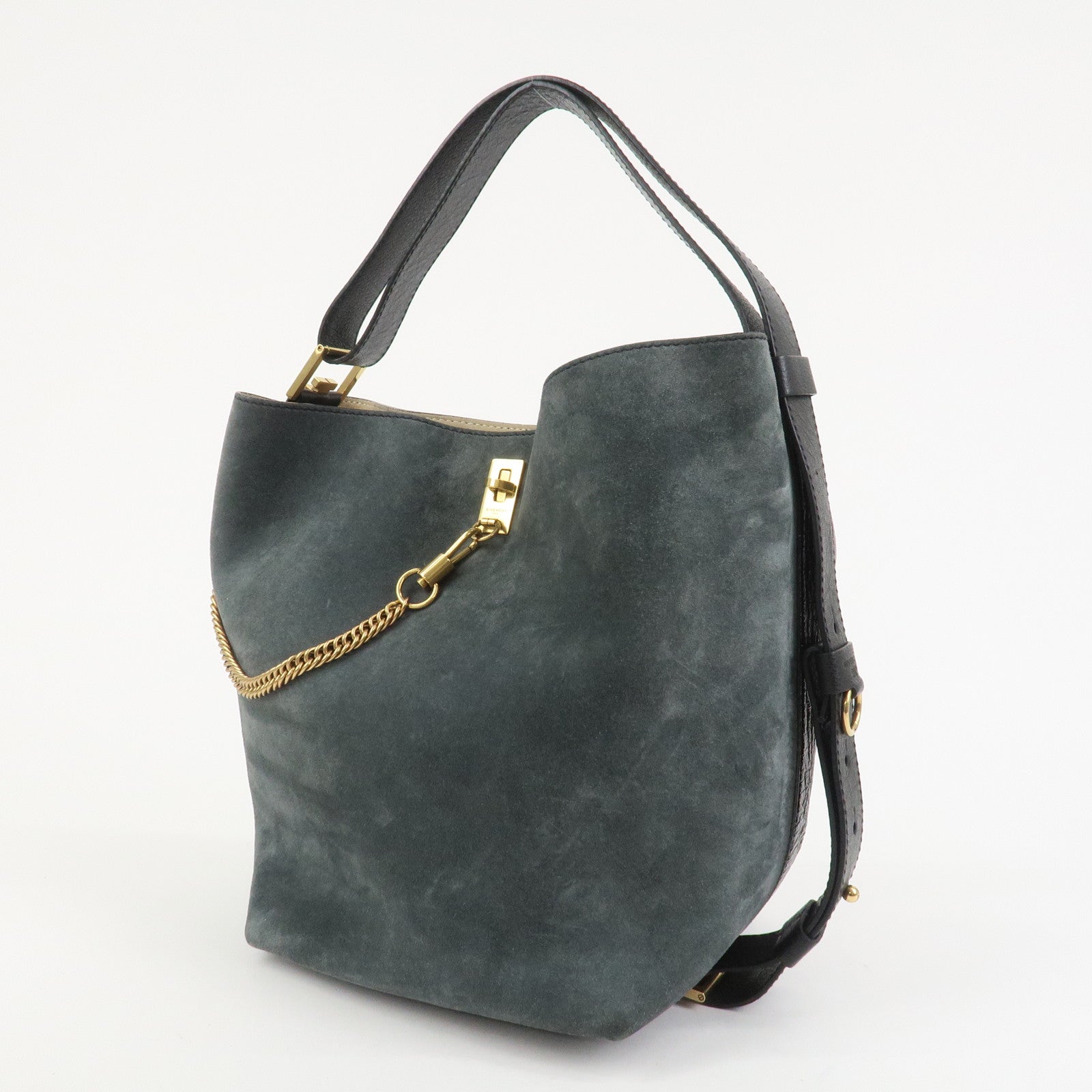 GIVENCHY Suede Leather Hand Bag Shoulder Bag Gray Bordeaux Black