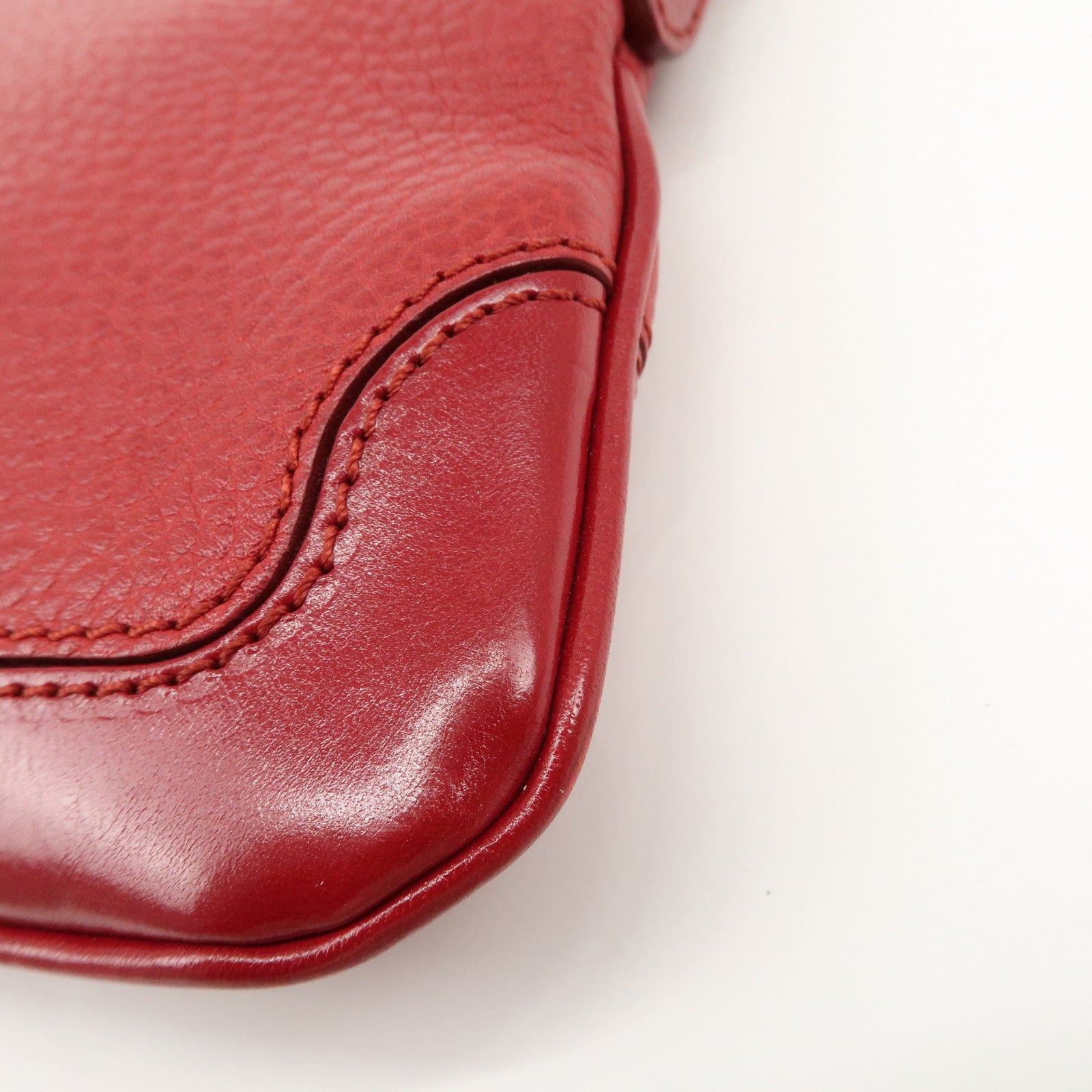 BURBERRY Logo Leather Chain Shoulder Bag Crossbody Bag Red Used