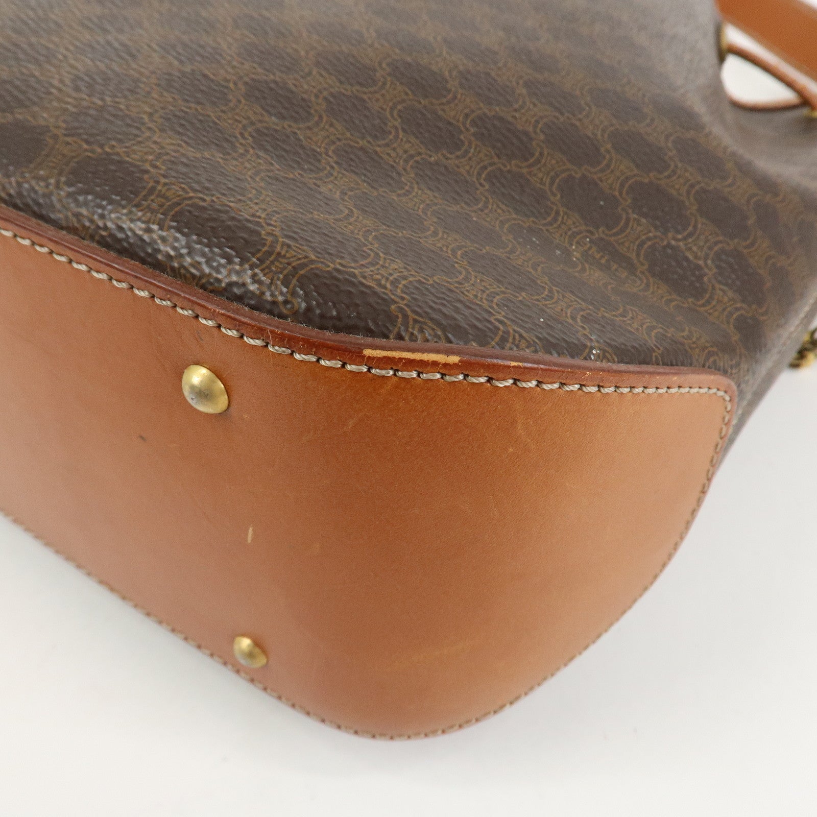 CELINE Macadam PVC Canvas Leather Shoulder Bag Crossbody Bag Brown