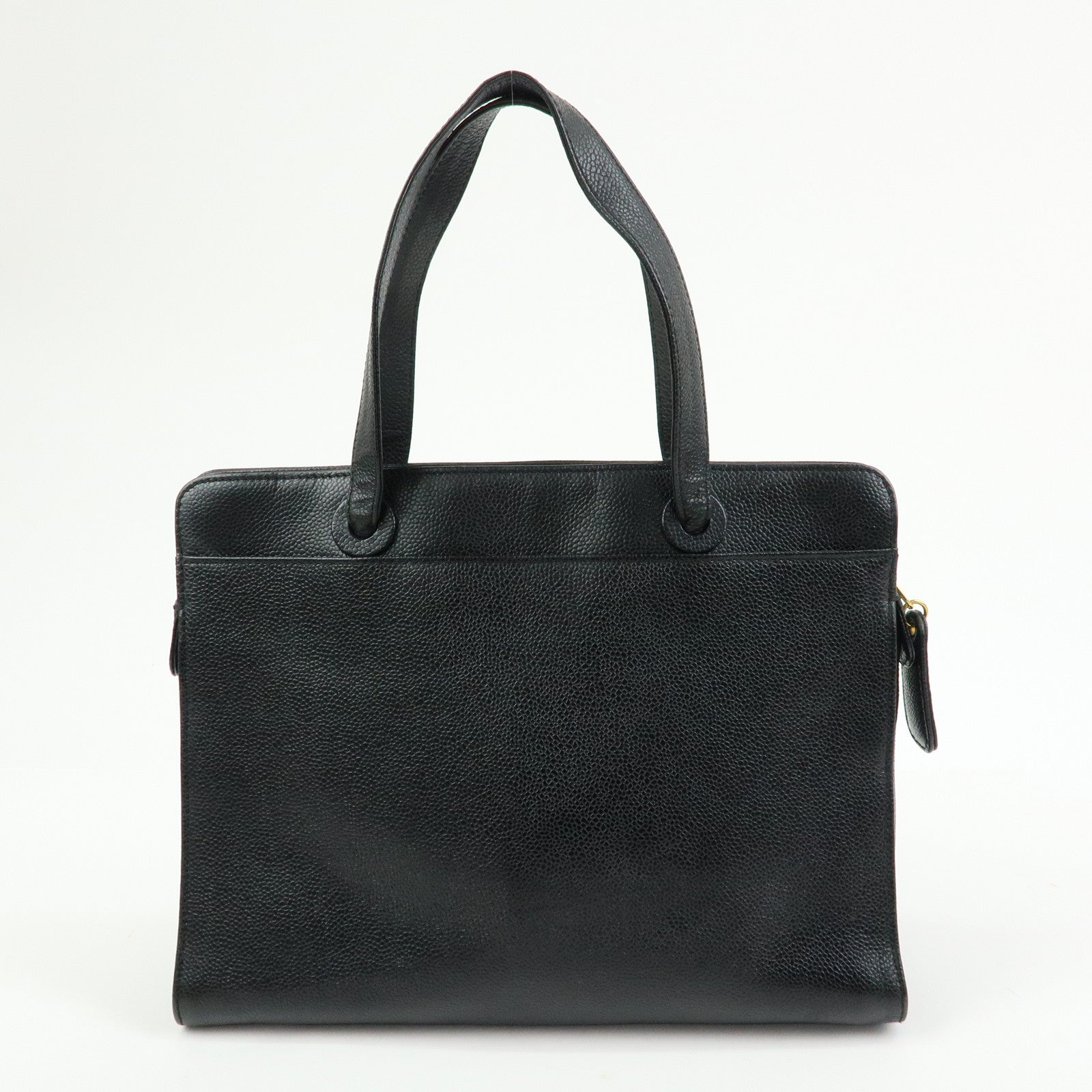 CHANEL Logo Caviarskin Tote Bag Hand Bag Black