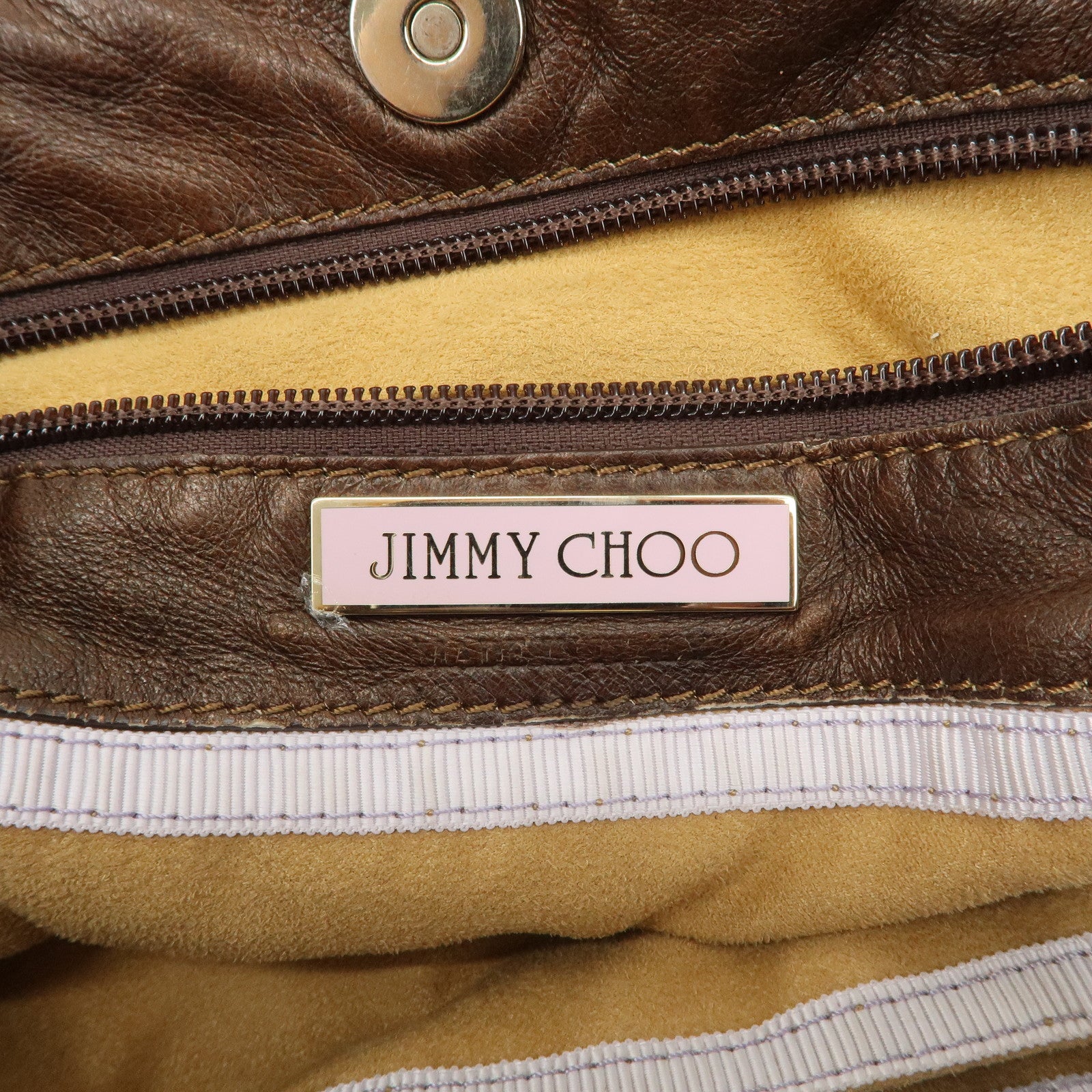 JIMMY CHOO Leather Suede Chain Shoulder Bag Hand Bag Brown