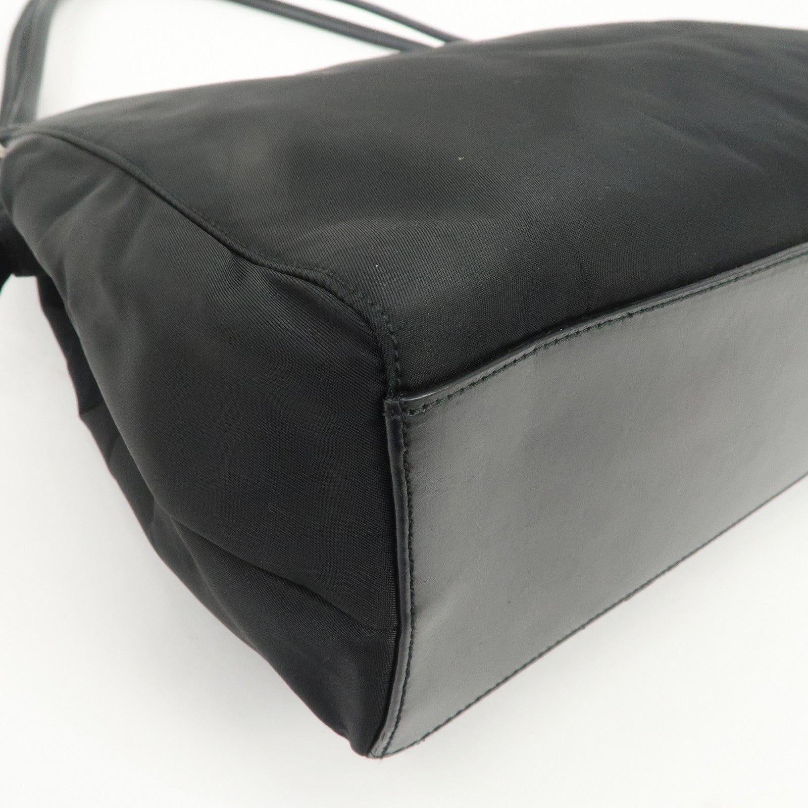 PRADA Triangle Logo Nylon Leather Shoulder Bag Hand Bag Black