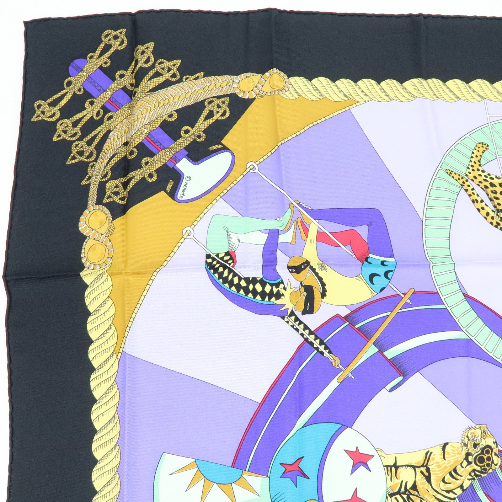 HERMES Carre 90 Silk 100% Scarf Circus Purple Black