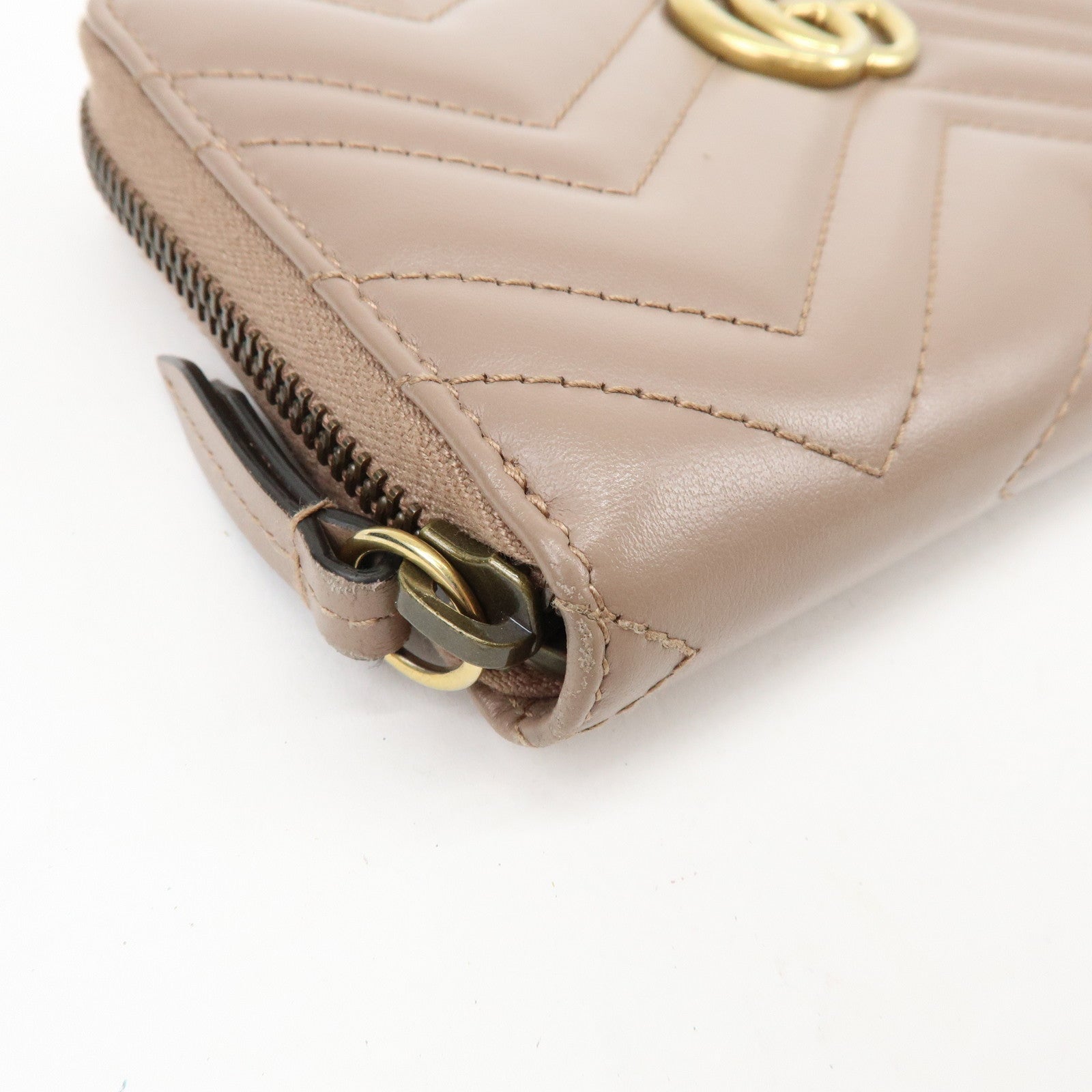 GUCCI GG Marmont Chevron Leather Long Wallet Beige 443123