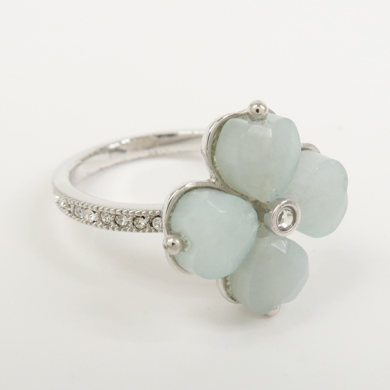 Christian Dior Metal Ring Four-leaf Clover Light Blue Silver