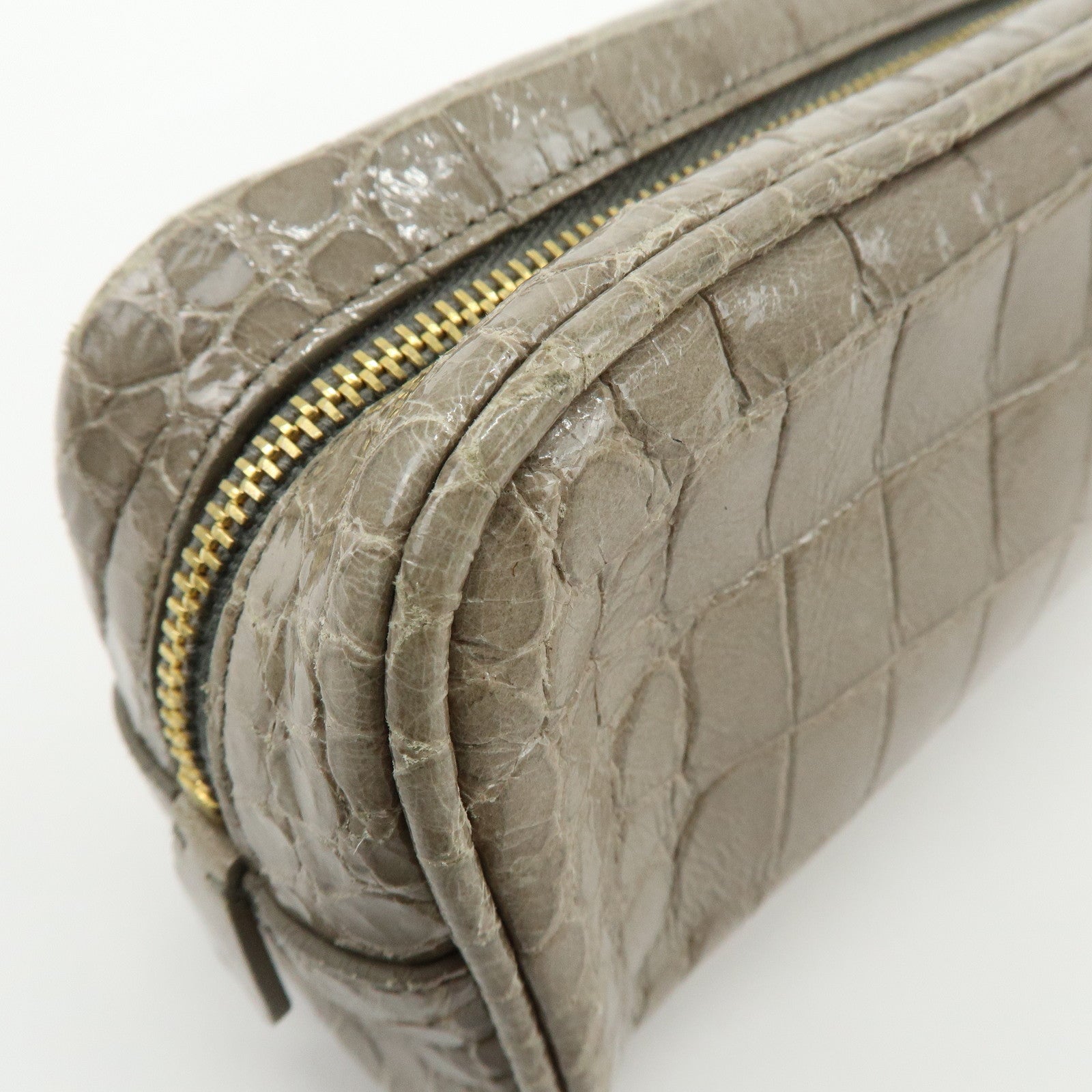 MIU MIU Embossed Leather Clutch Bag Wrist Bag Cosmetic Pouch Greige