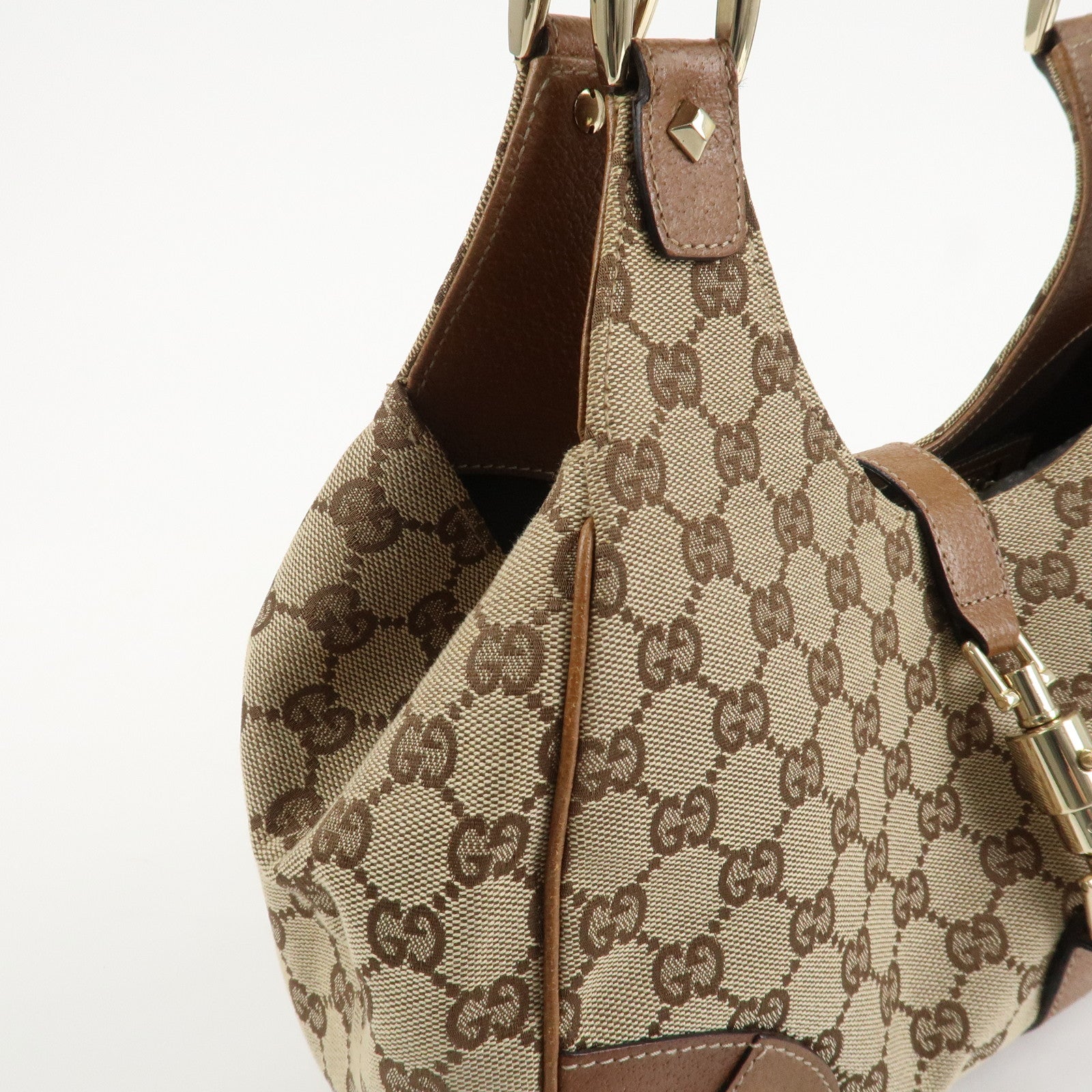 GUCCI New Jackie GG Canvas Leather Shoulder Bag Brown 124407 Used