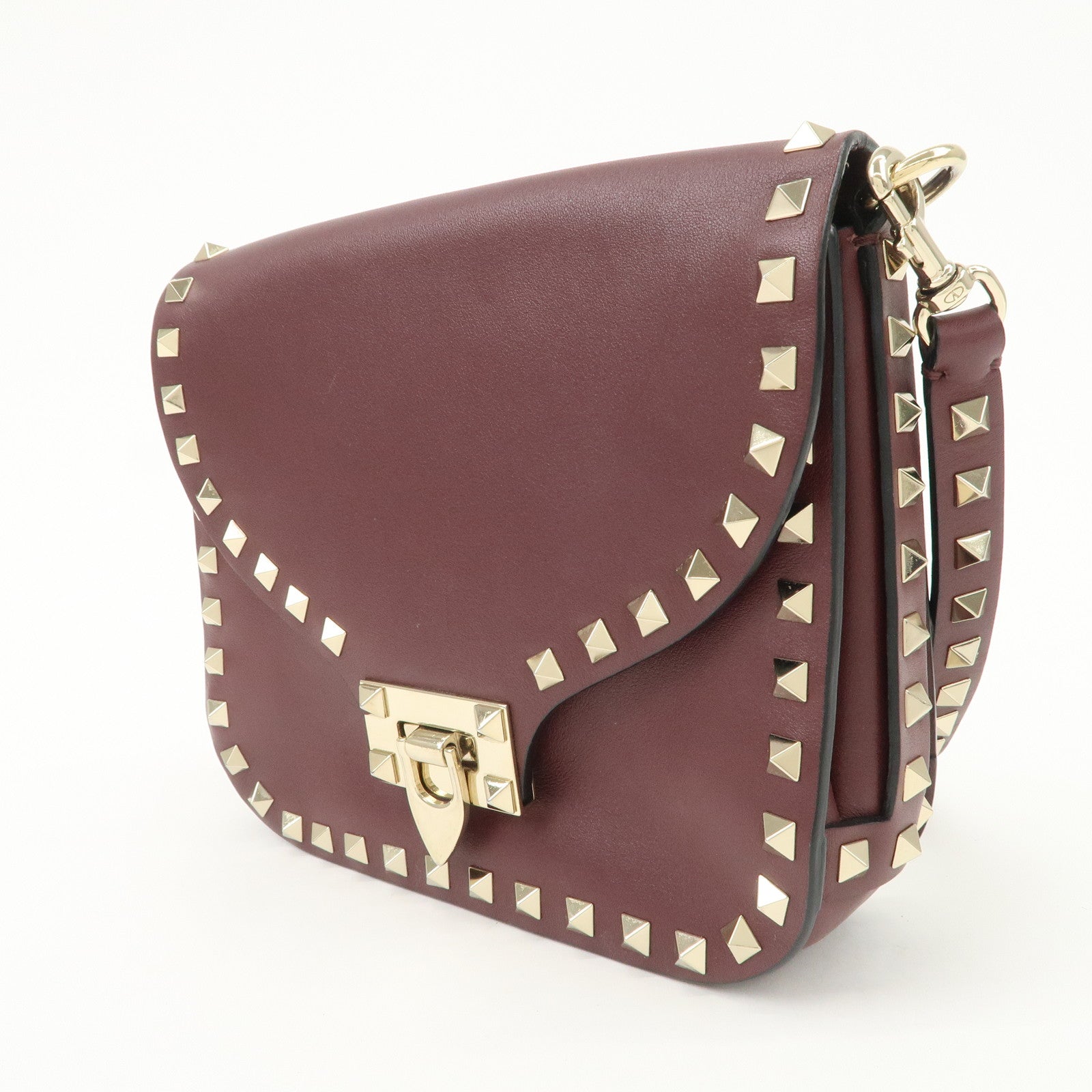 VALENTINO Rock Studs Leather Shoulder Bag Hand Bag Brown
