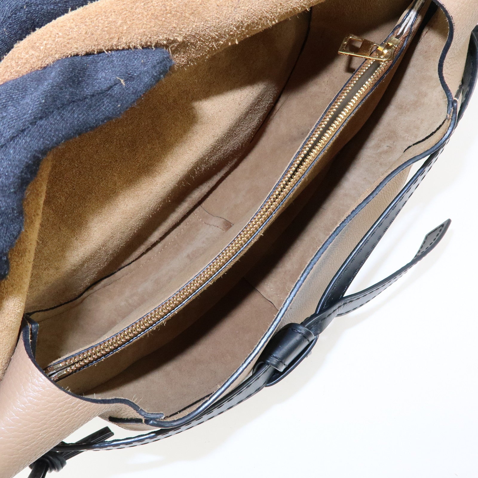 LOEWE Calf Leather Shoulder Bag Gate Bag Medium Beige Black
