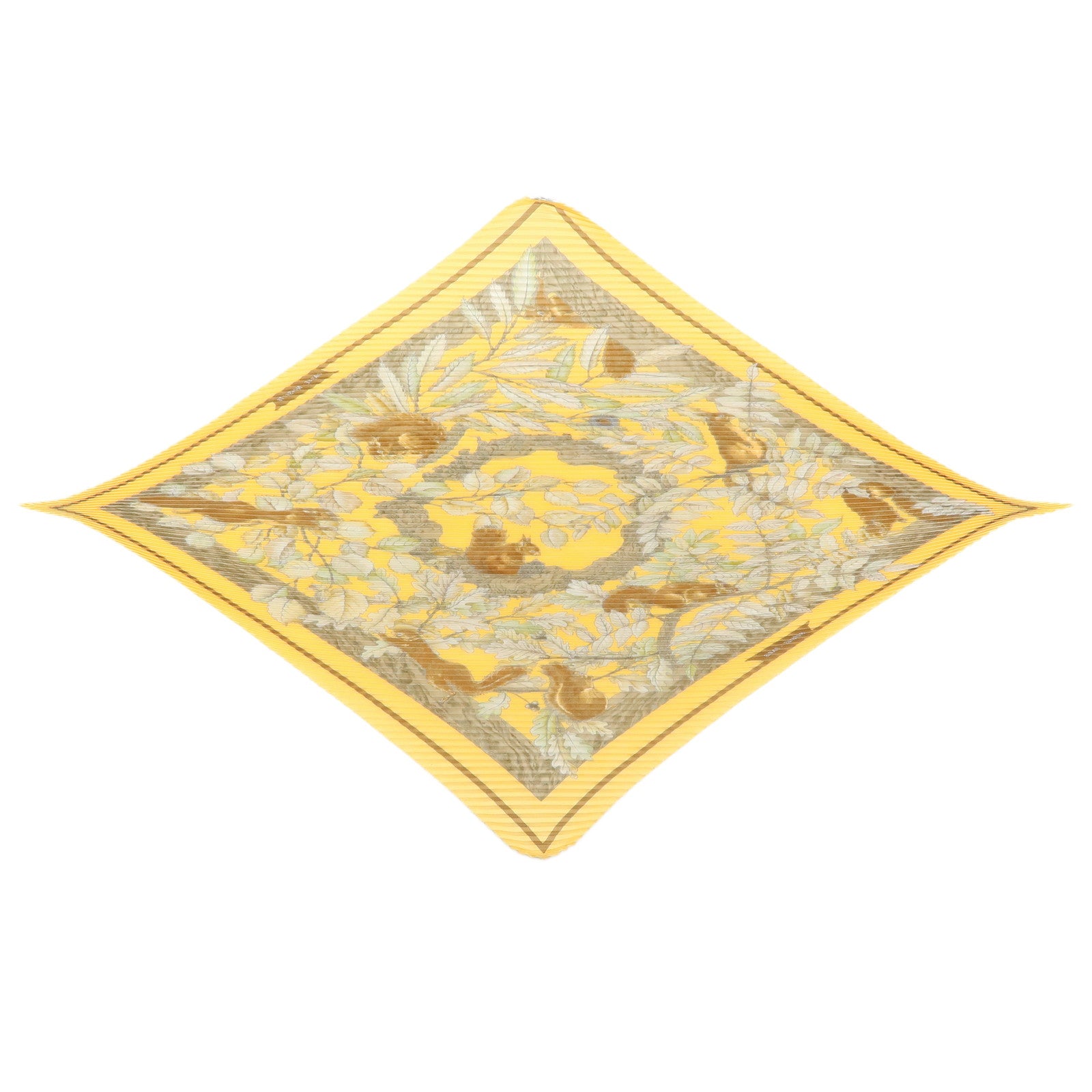 HERMES Pleated Carre 90 Silk 100% Scarf CASSE NOISETTE Orange