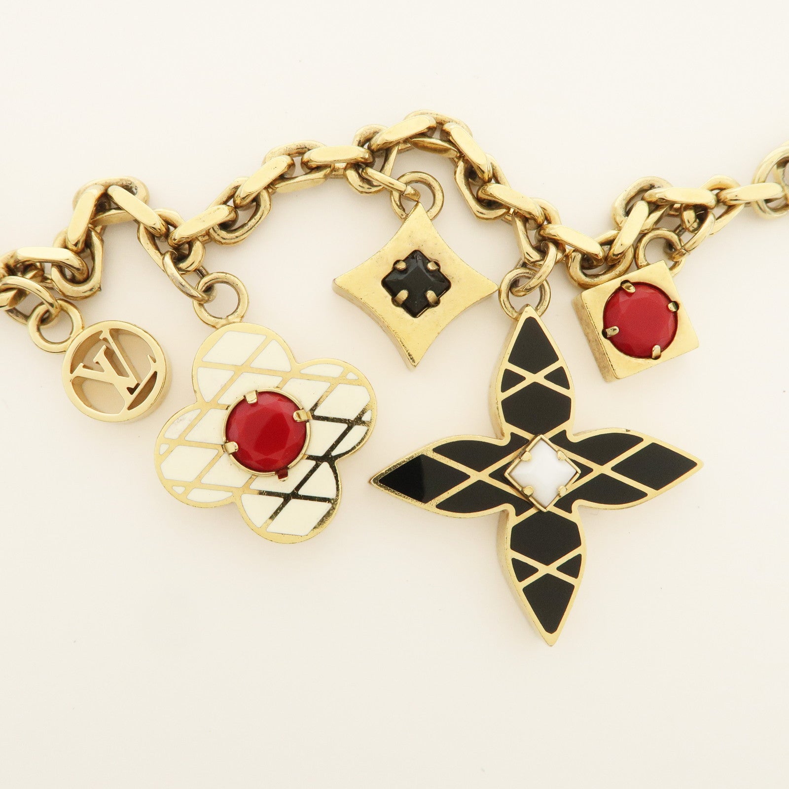 Louis Vuitton Malletage Flowers GP Metal Key Ring Black Gold M67384