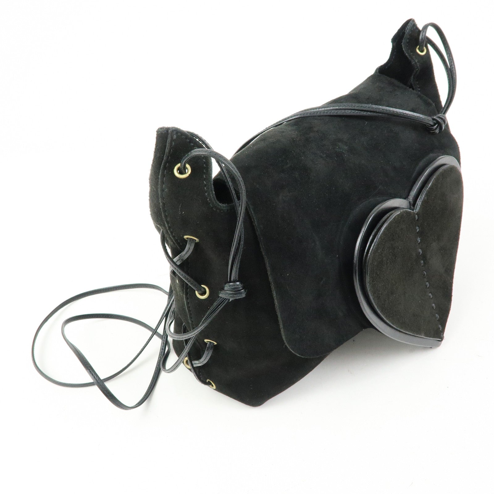 GUCCI Heart Suede Leather Shoulder Bag Crossbody Bag Black 95107