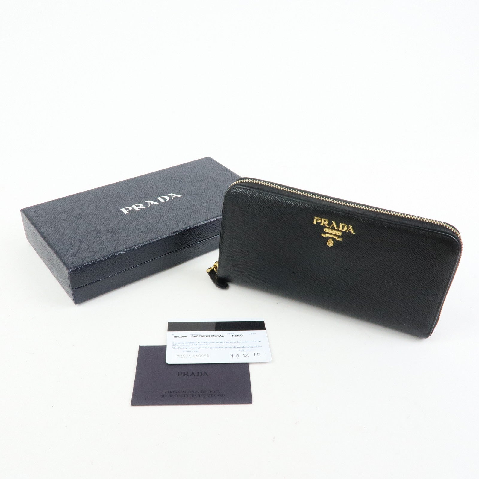 PRADA Saffiano Leather Round Zippy Long Wallet Black 1ML506