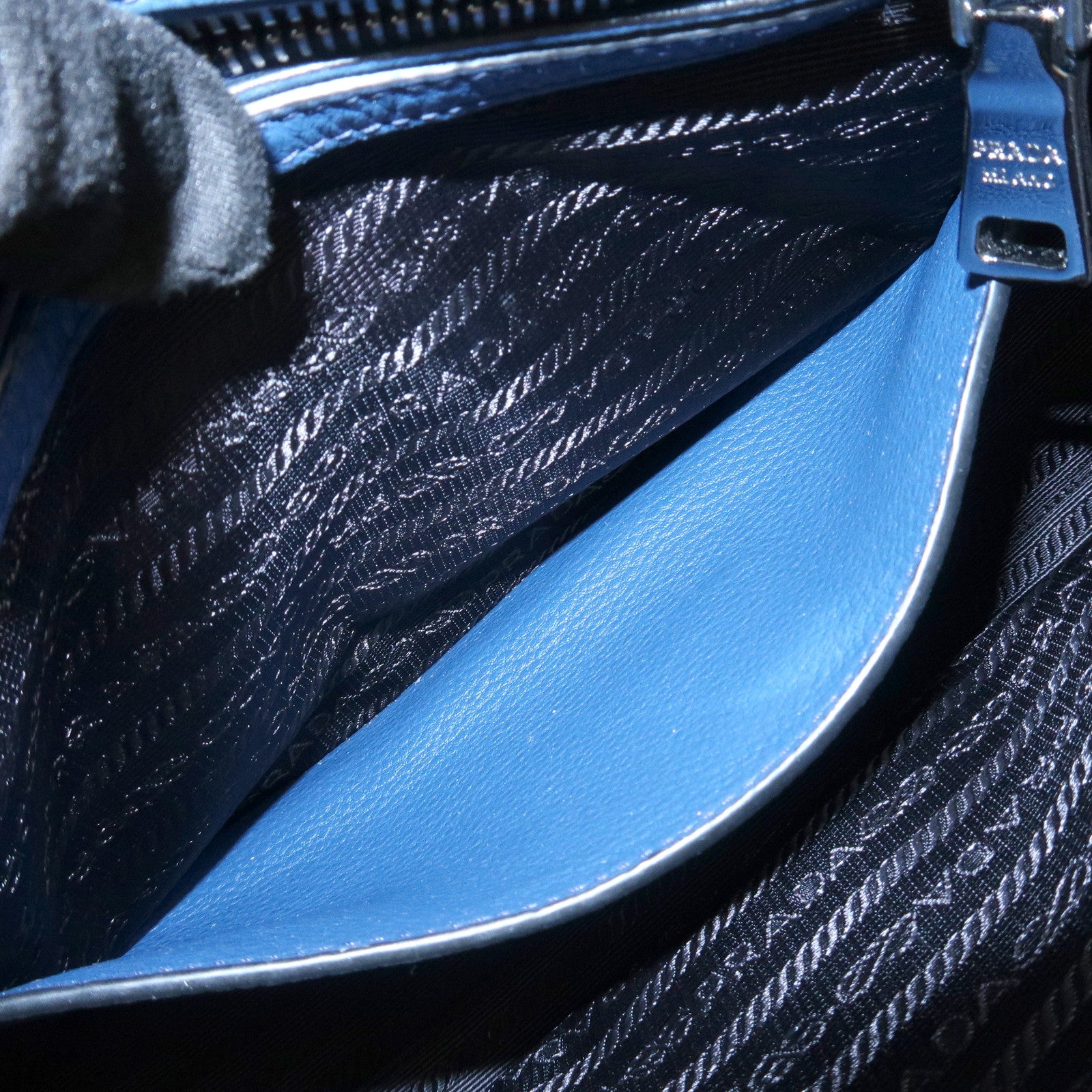 PRADA Leather 2Way Bag Hand Bag Shoulder Bag Blue Silver
