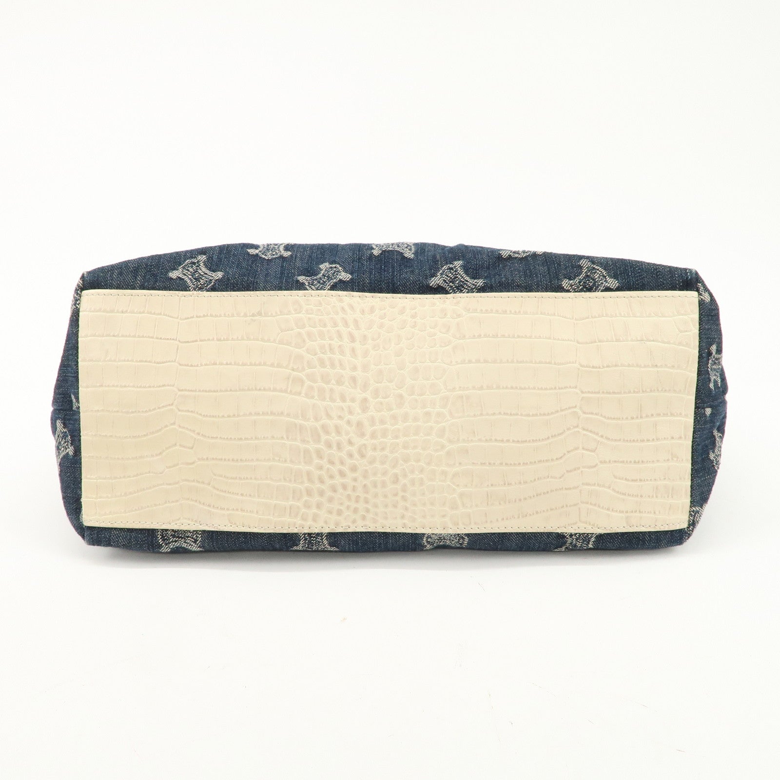 CELINE Macadam Denim Leather Tote Bag Indigo Blue Ivory