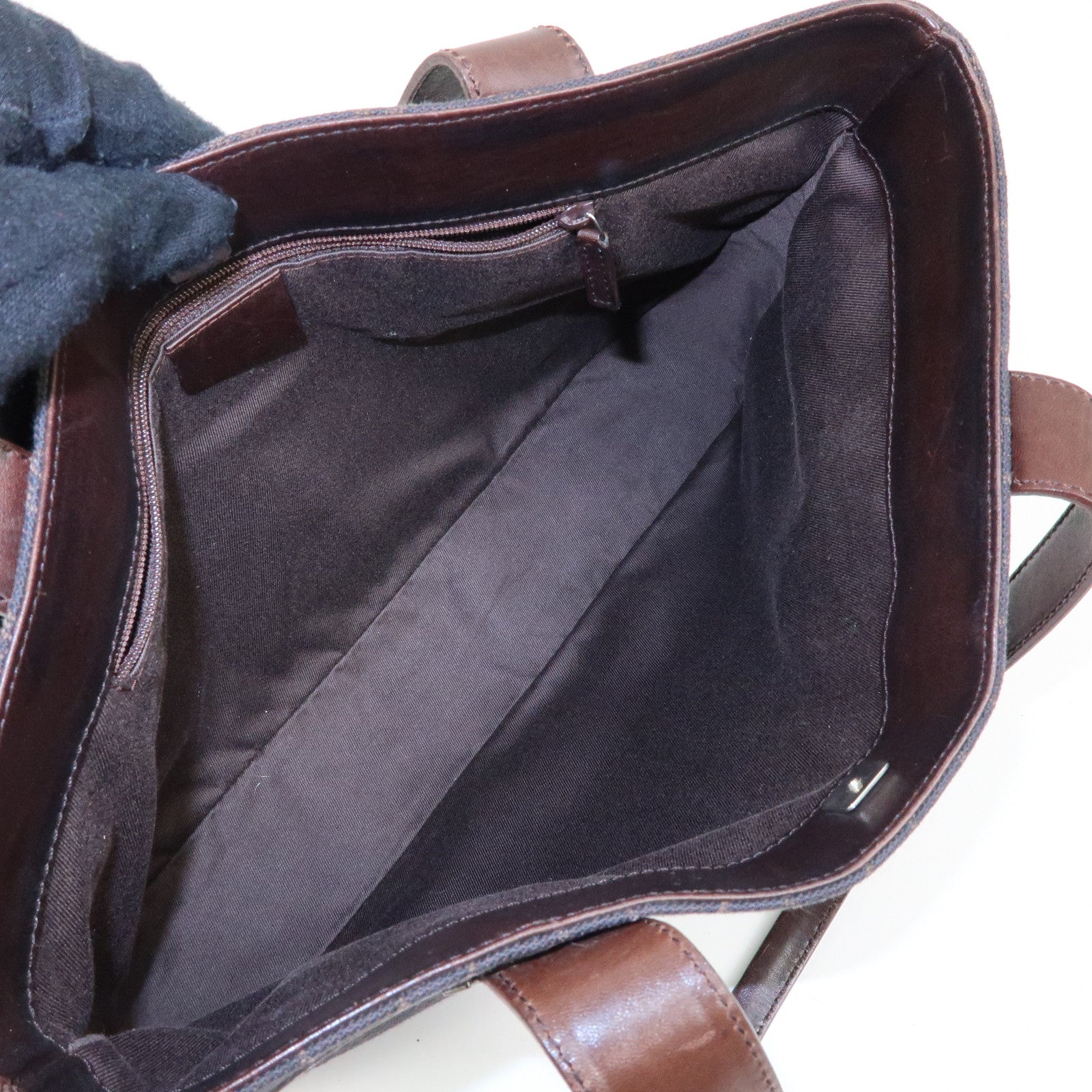GUCCI GG Canvas Leather Hand Bag Tote Bag Dark Brown 73983