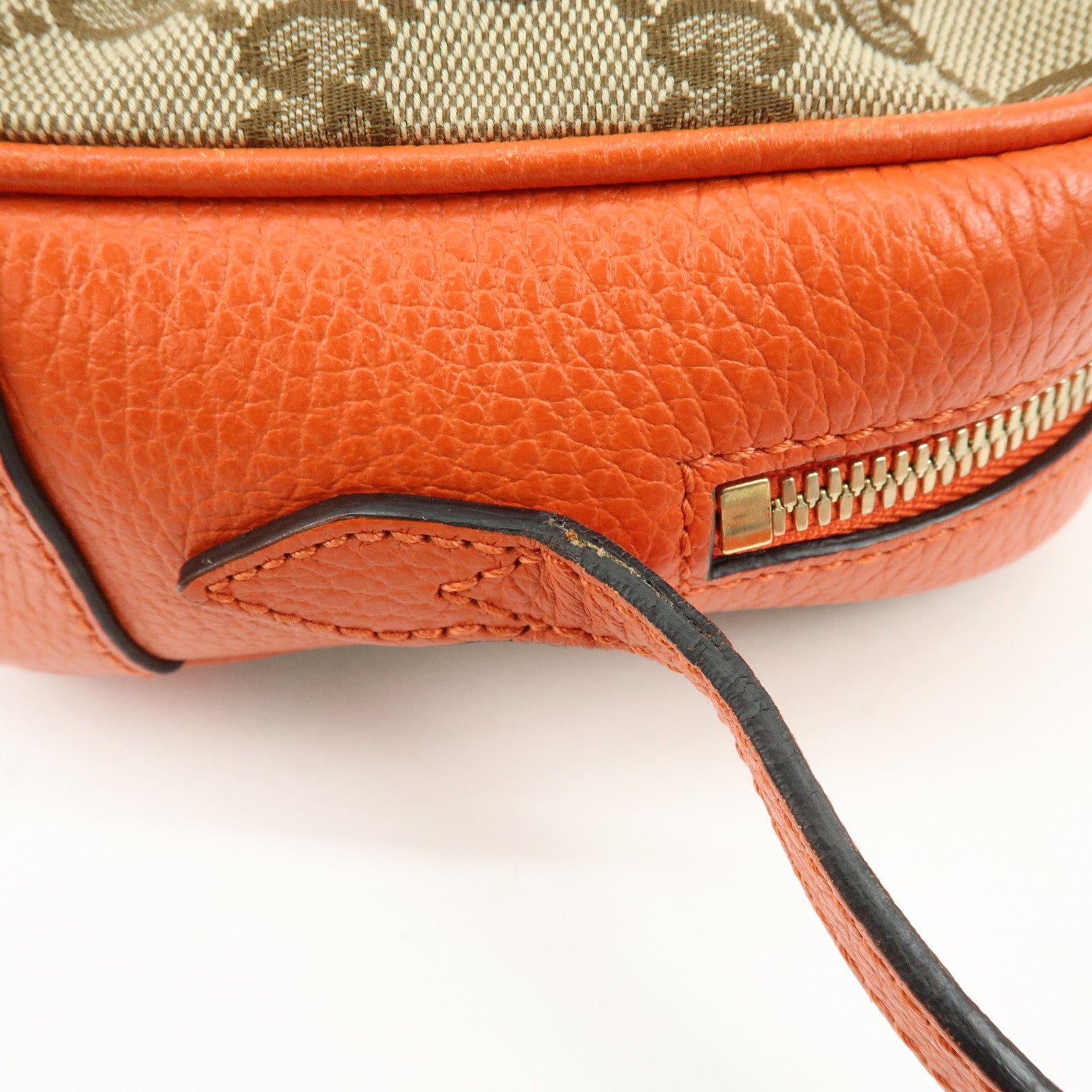 GUCCI GG Canvas Leather Shoulder Bag Beige Orange 449413