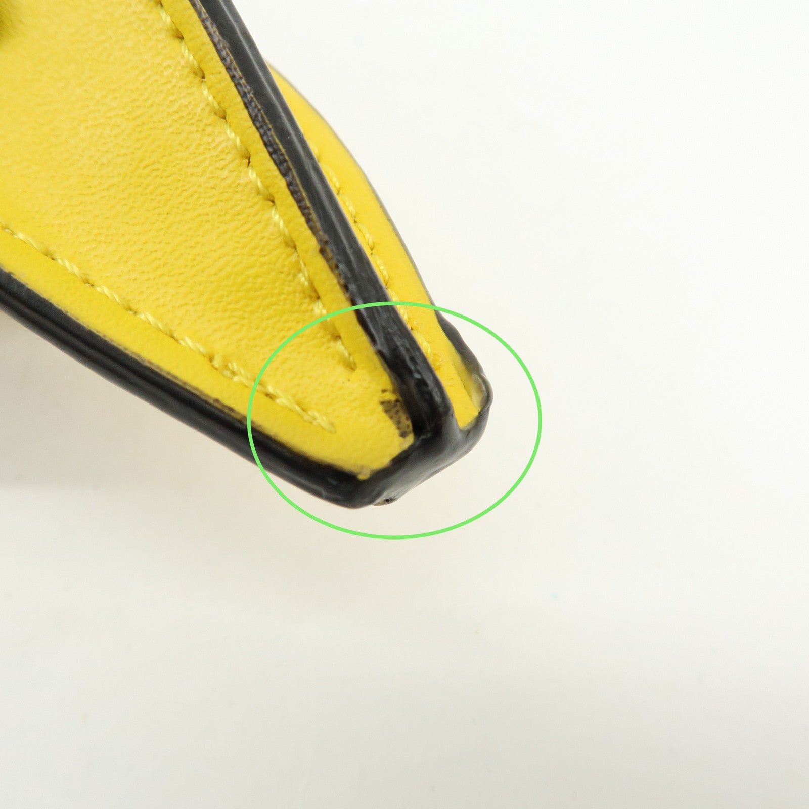 FENDI Zucca Canvas Leather Bag Charm Key Chain Yellow Brown 7AR671