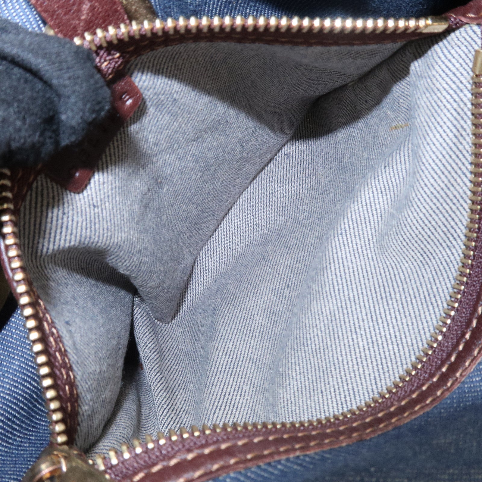 CELINE Macadam Denim Leather Tote Bag Shoulder Bag Blue Brown