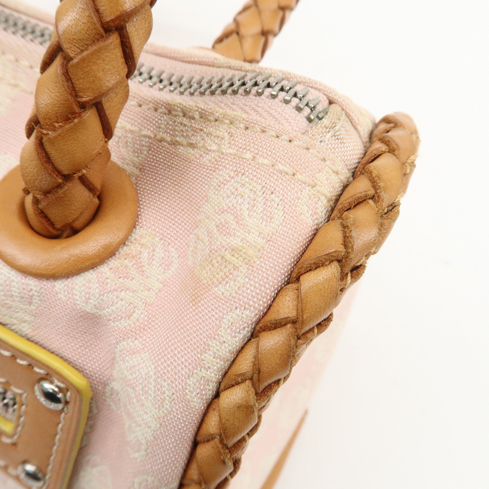 LOEWE Anagram Canvas Leather Hand Bag Boston Bag Pink Brown