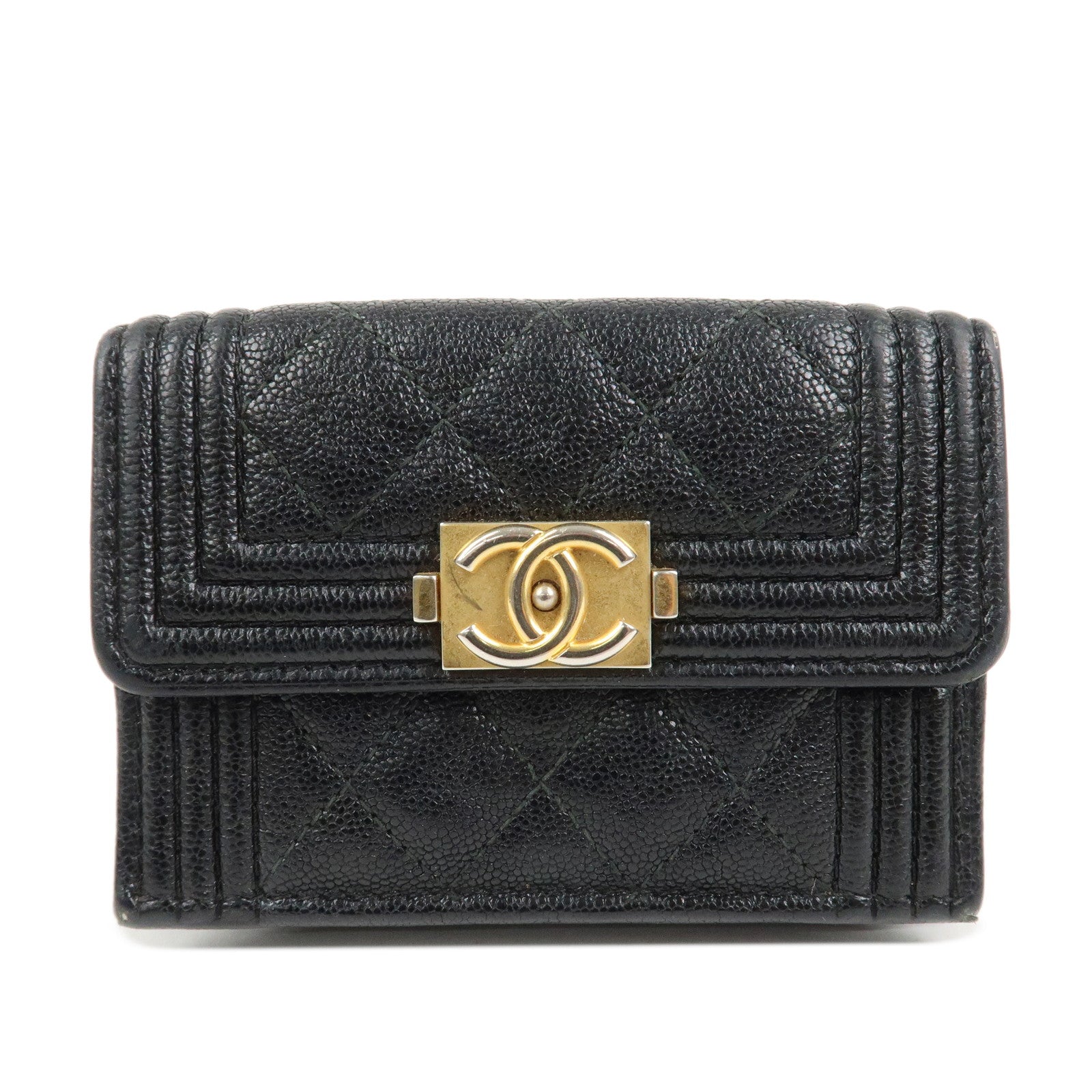 CHANEL Boy CHANEL Caviarskin Small Compact Wallet Black A84432