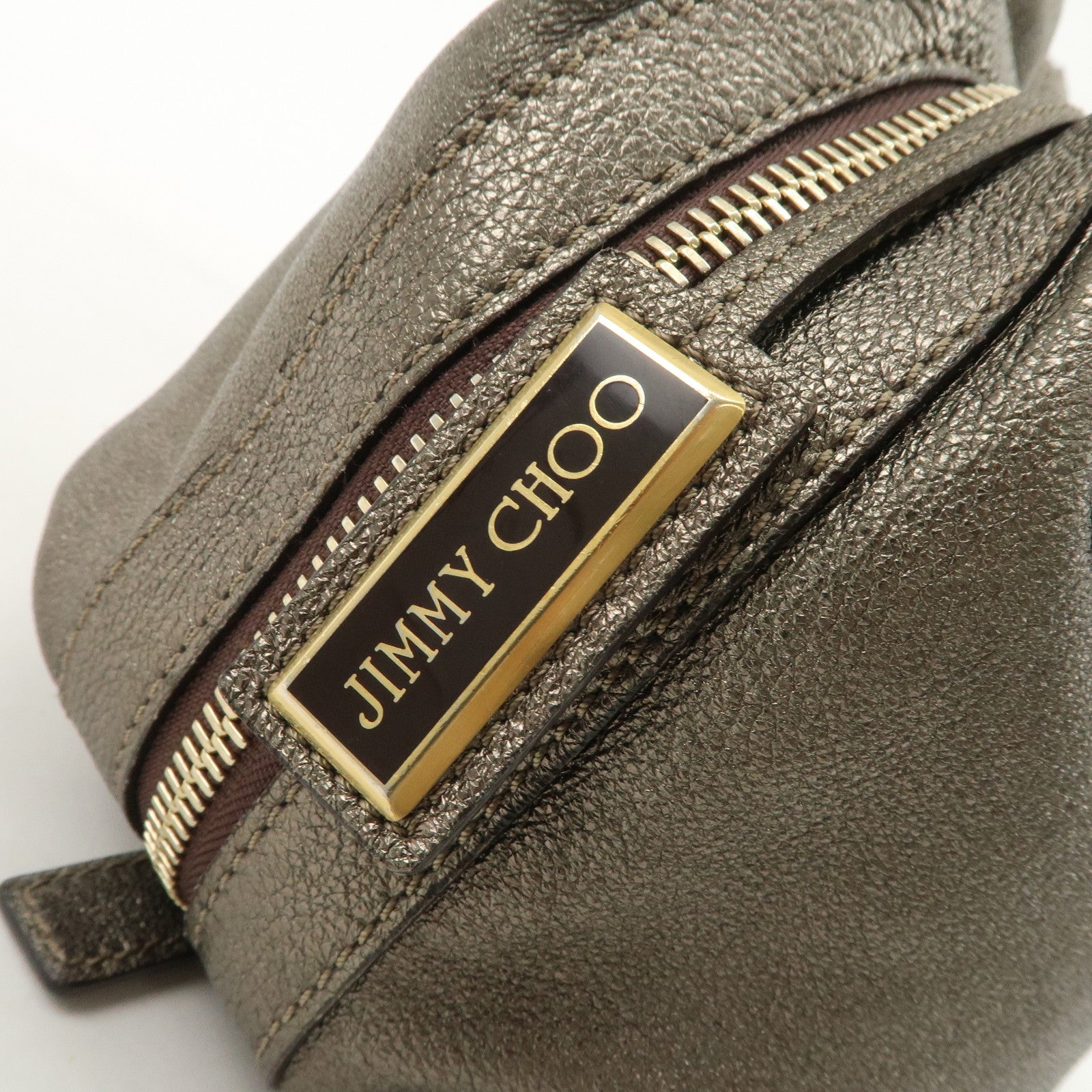 JIMMY CHOO Tulita Leather Shoulder Bag Hand Bag Metallic Brown