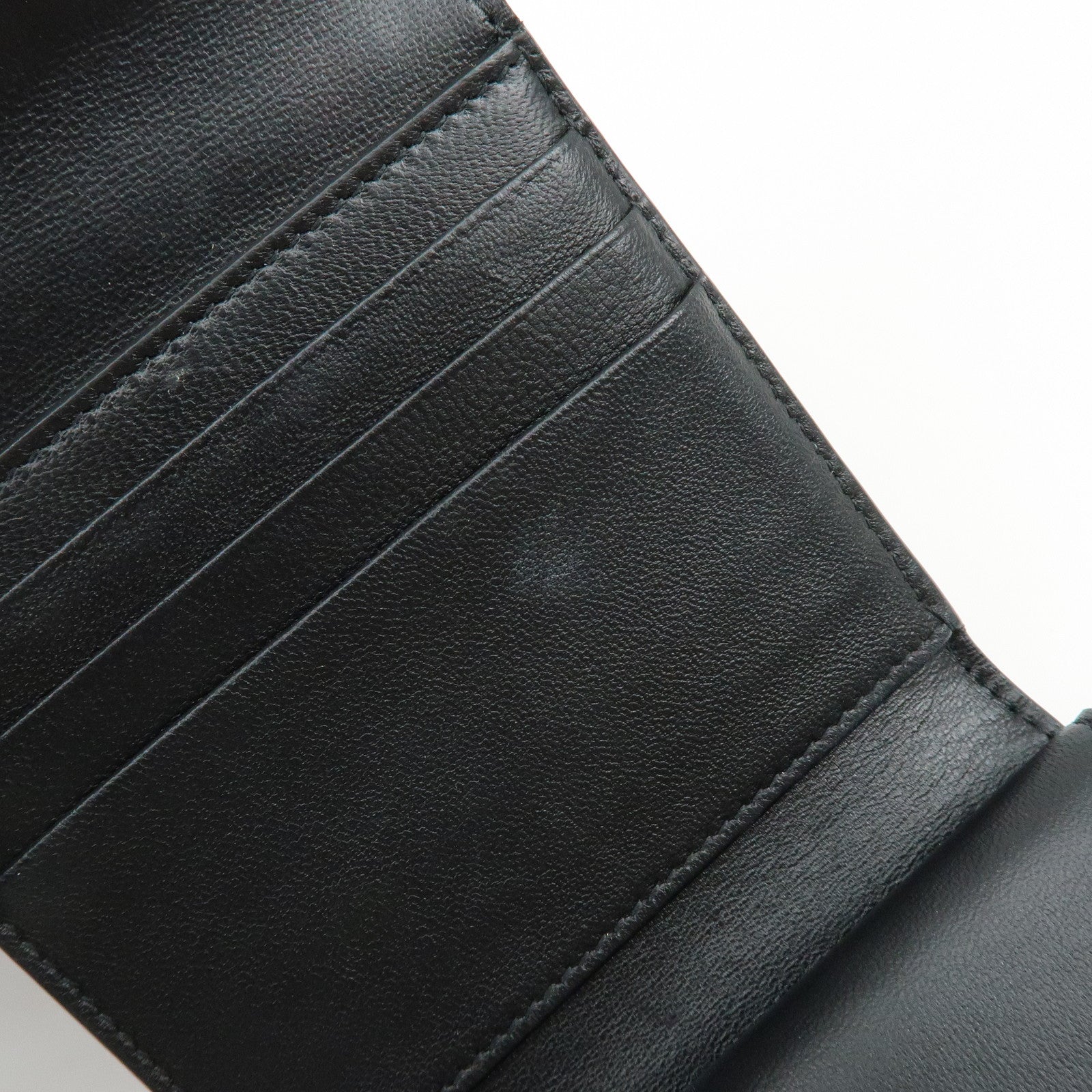 BALENCIAGA Logo Leather Bi-fold Compact Flap Wallet Black 637450