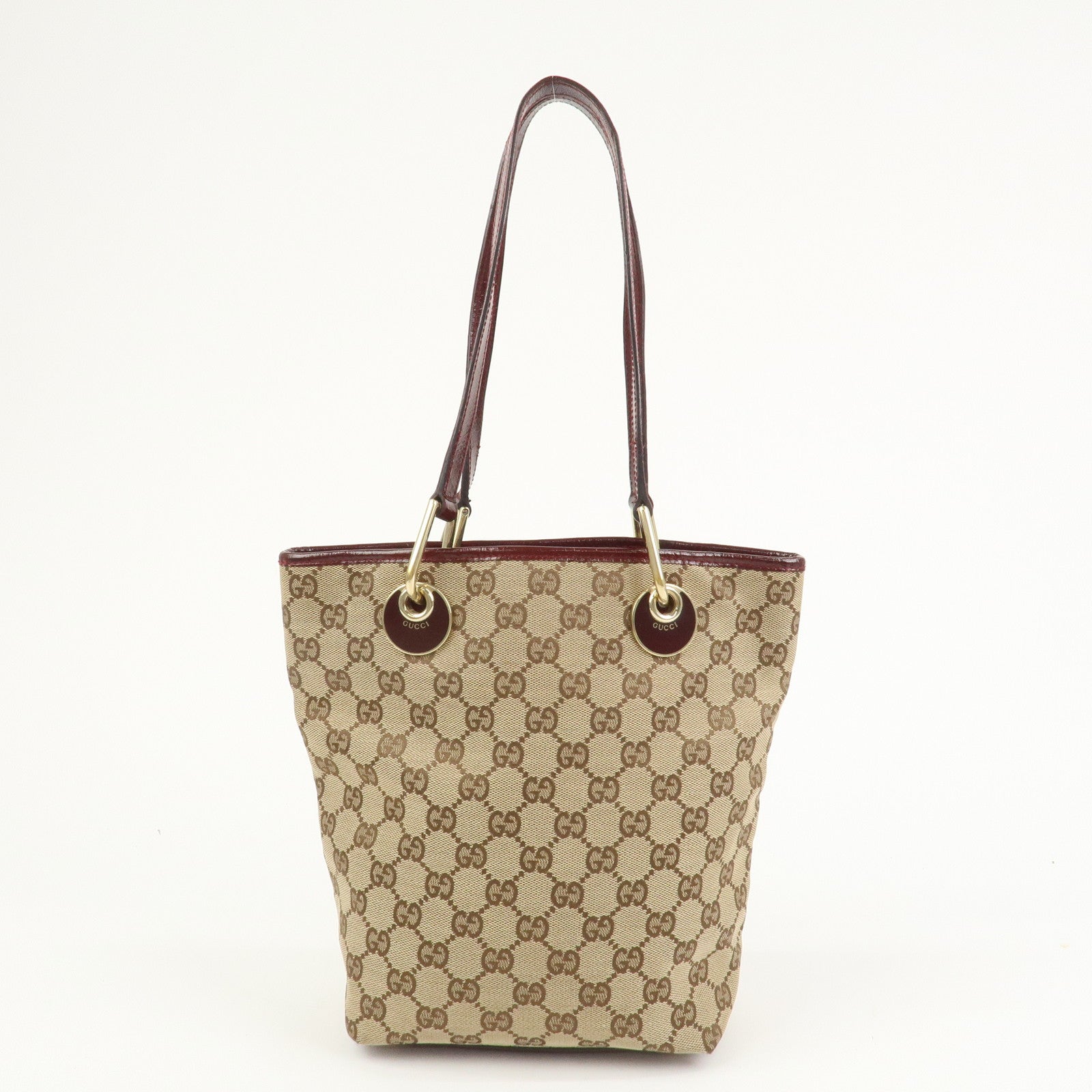 GUCCI GG Canvas Leather Tote Bag Hand Bag Brown Bordeaux 120840